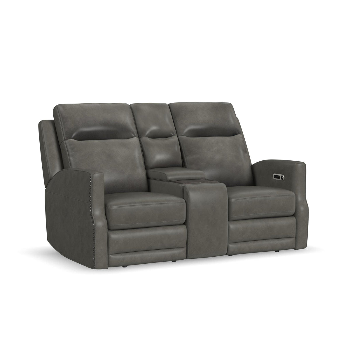 Maxwell Leather Power Reclining Loveseat with Console, Power Headrests and Lumbar