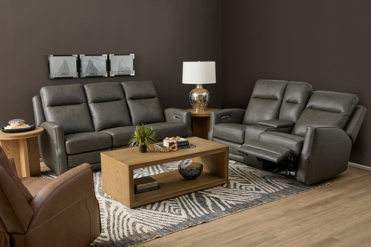 Maxwell Leather Power Reclining Loveseat with Console, Power Headrests and Lumbar