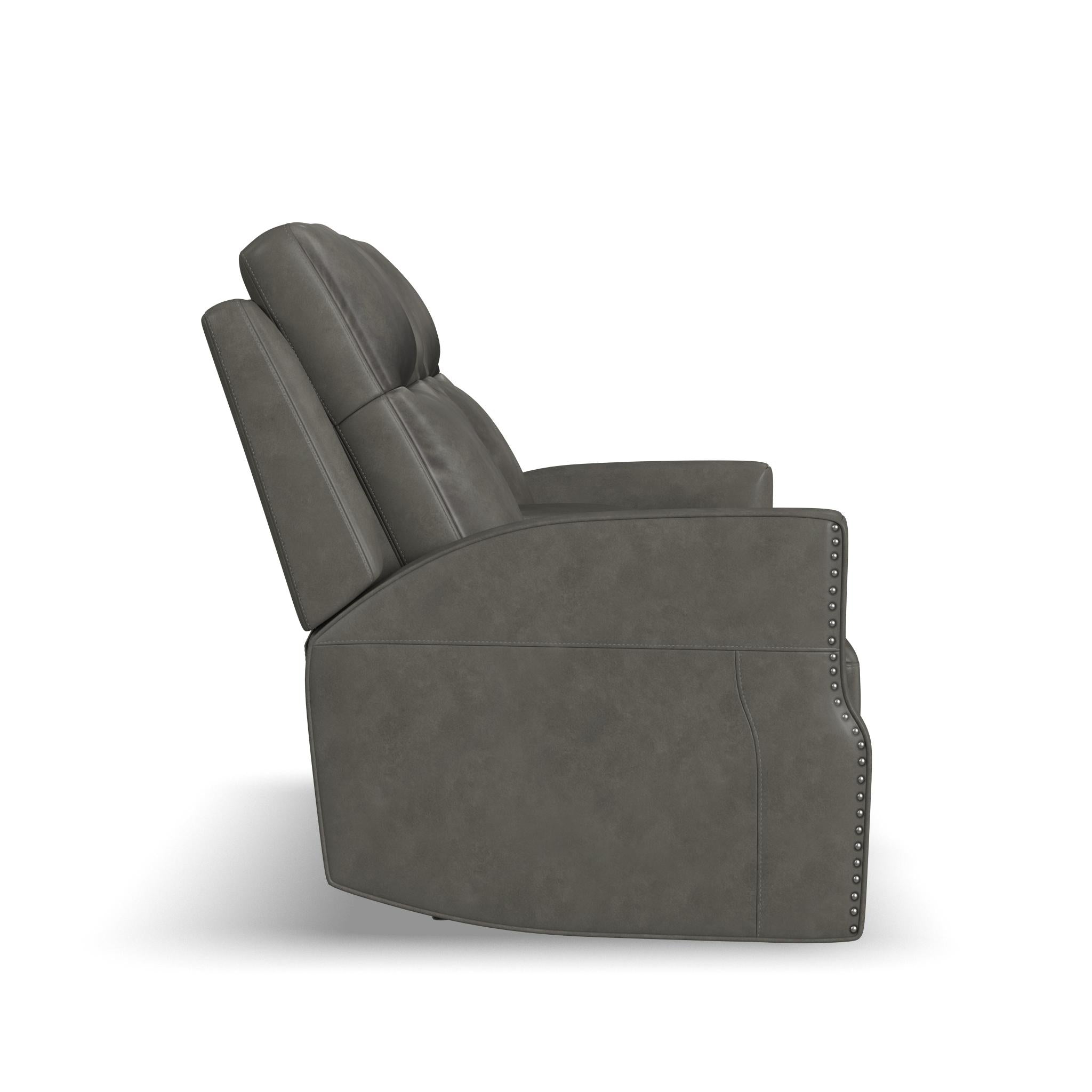 Maxwell Cinder Leather Power Reclining Loveseat with Console