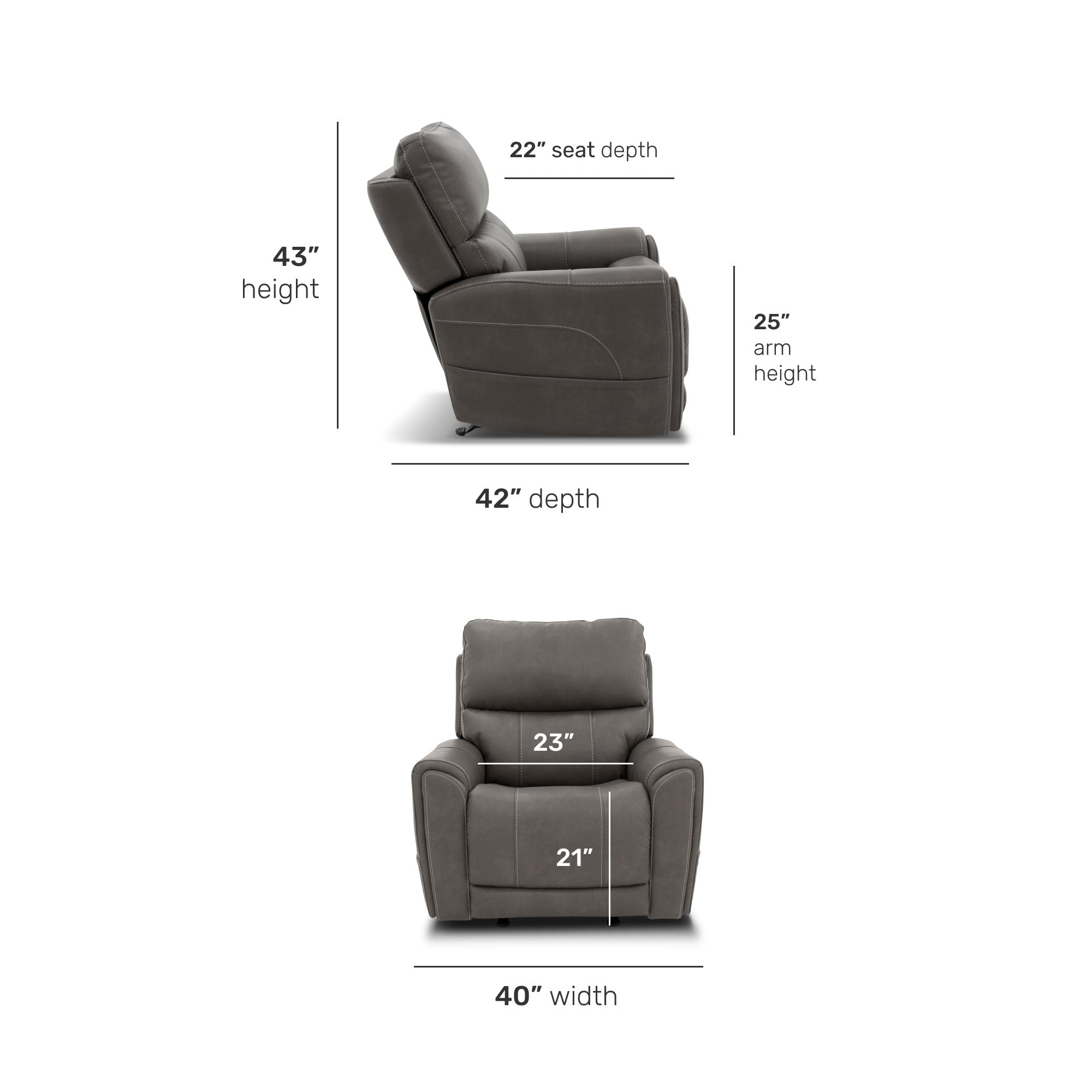 Carter Smoke Fabric Power Rocking Recliner with Power Headrest, Lumbar, Heat & Massage