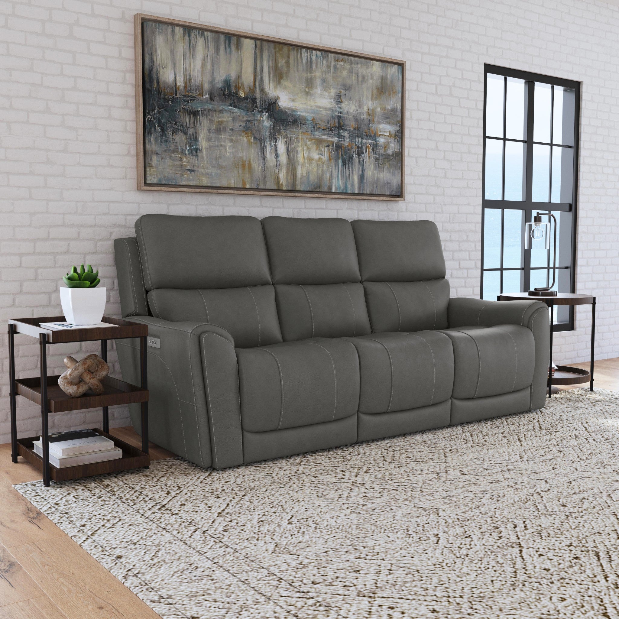 Carter Fabric Power Reclining Sofa with Console & Power Headrests & Lumbar