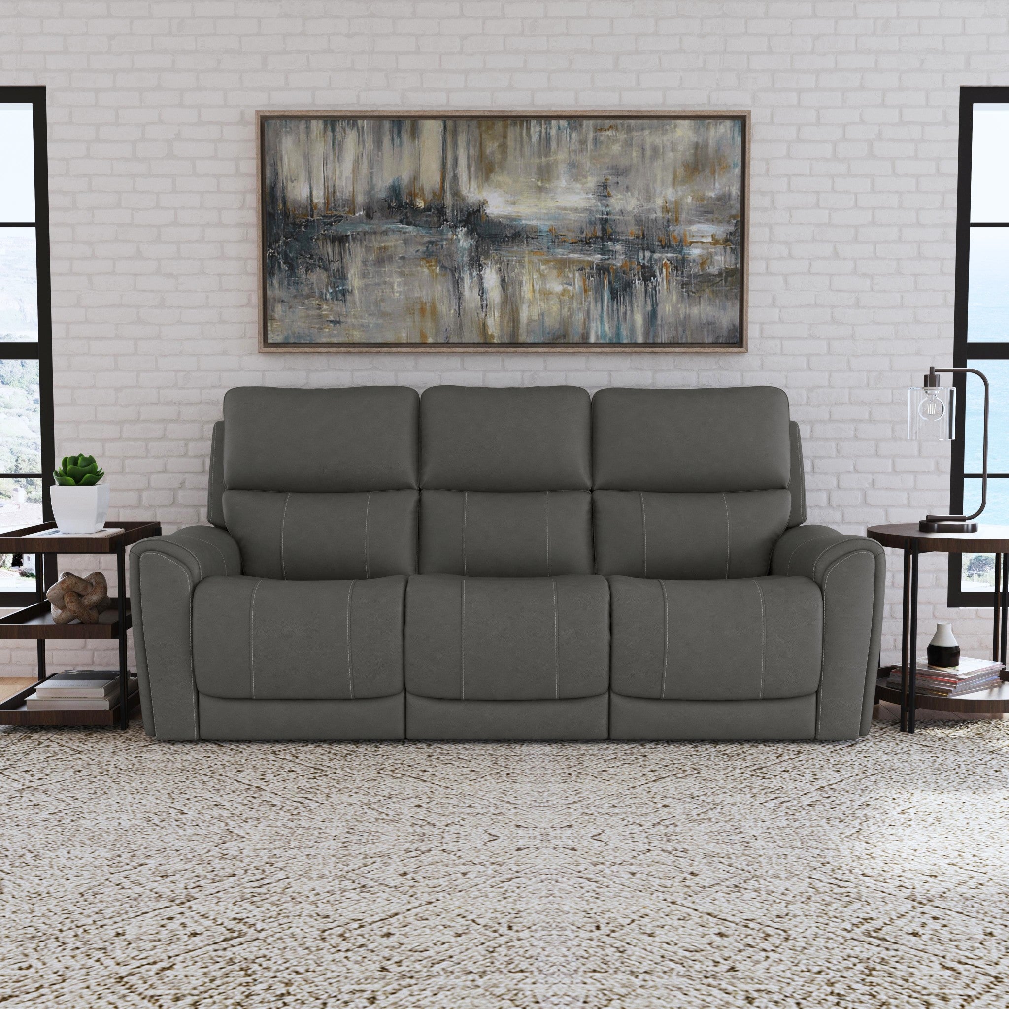 Carter Fabric Power Reclining Sofa with Console & Power Headrests & Lumbar
