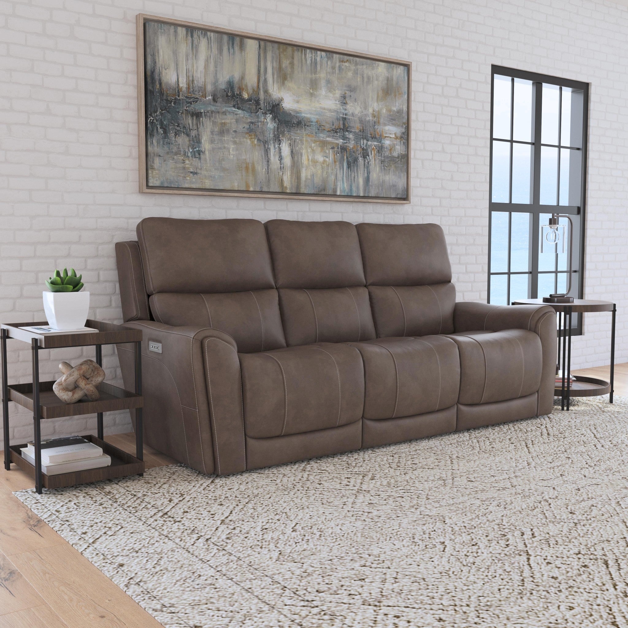 Carter Fabric Power Reclining Sofa with Console & Power Headrests & Lumbar
