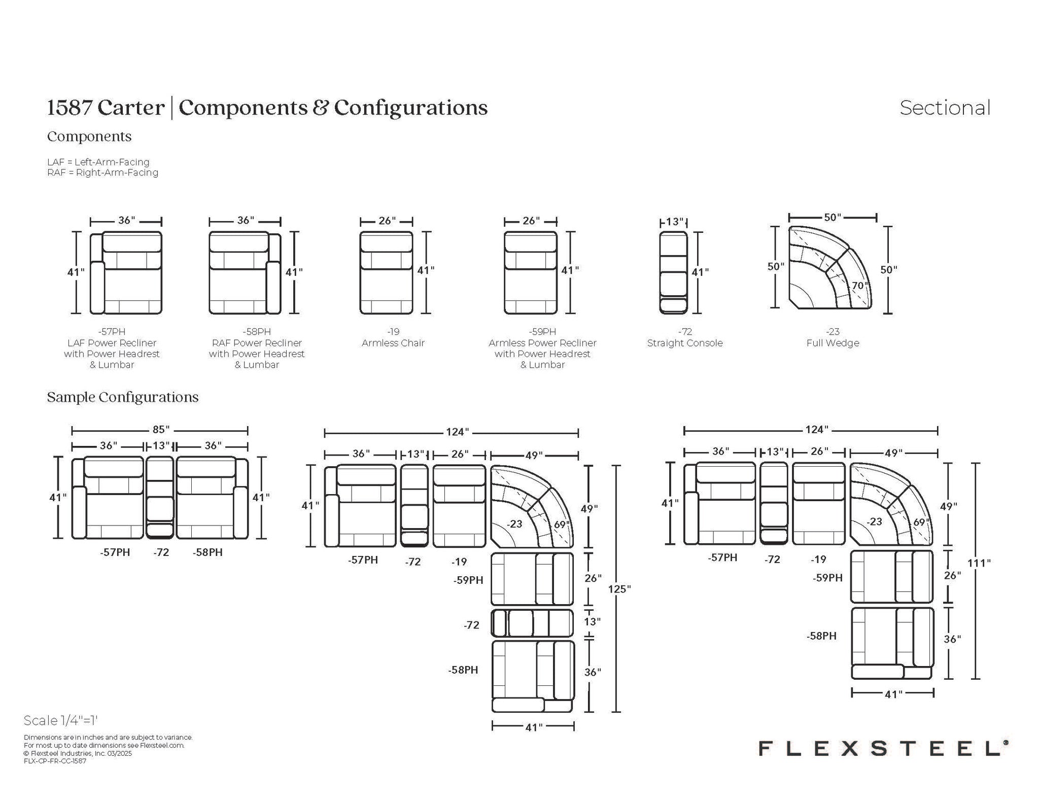 Carter Smoke Fabric Power Reclining Sectional with Power Headrests & Lumbar