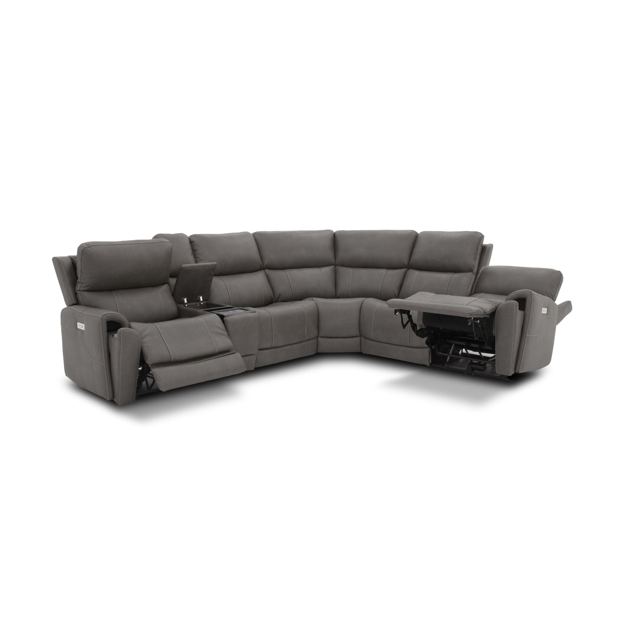 Carter Smoke Fabric Power Reclining Sectional with Power Headrests & Lumbar