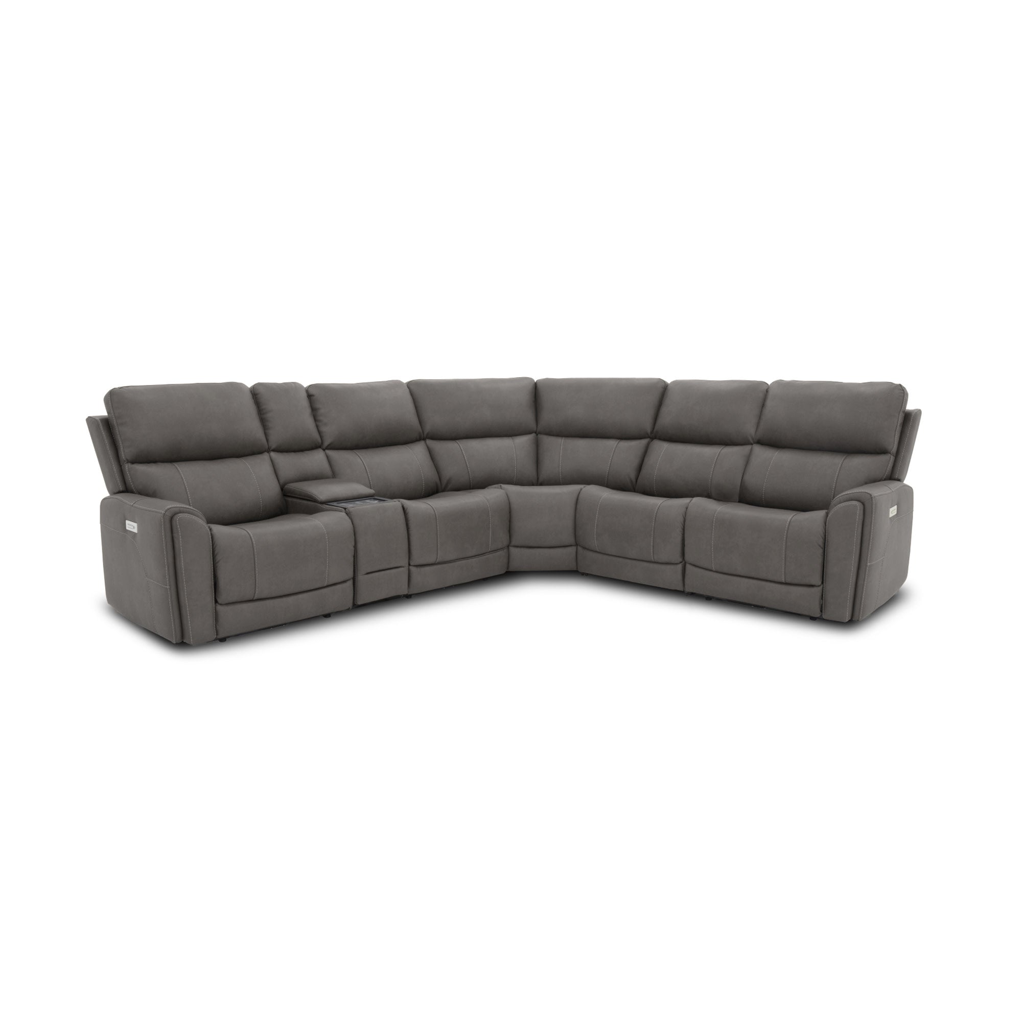 Carter Smoke Fabric Power Reclining Sectional with Power Headrests & Lumbar