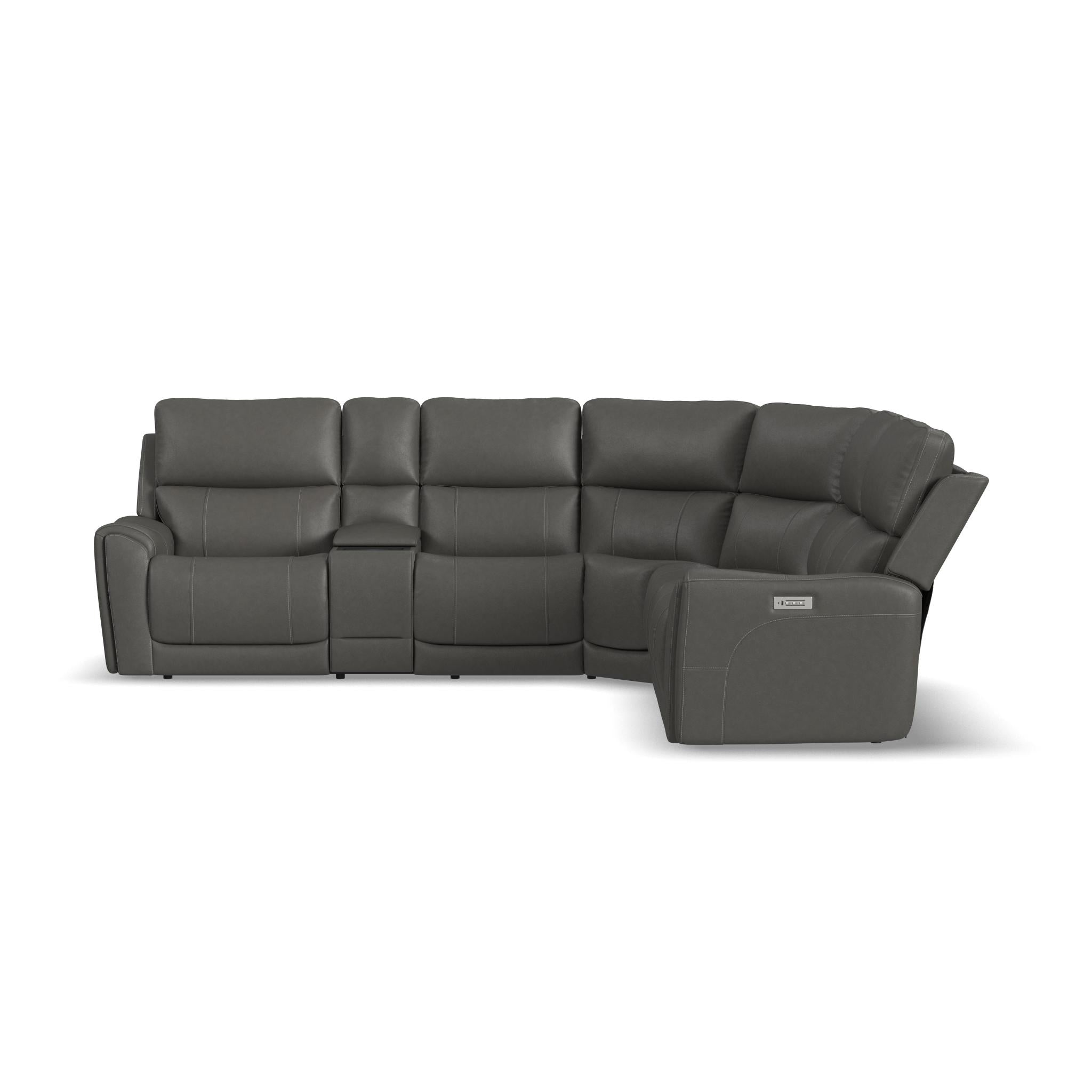 Carter Smoke Fabric Power Reclining Sectional with Power Headrests & Lumbar