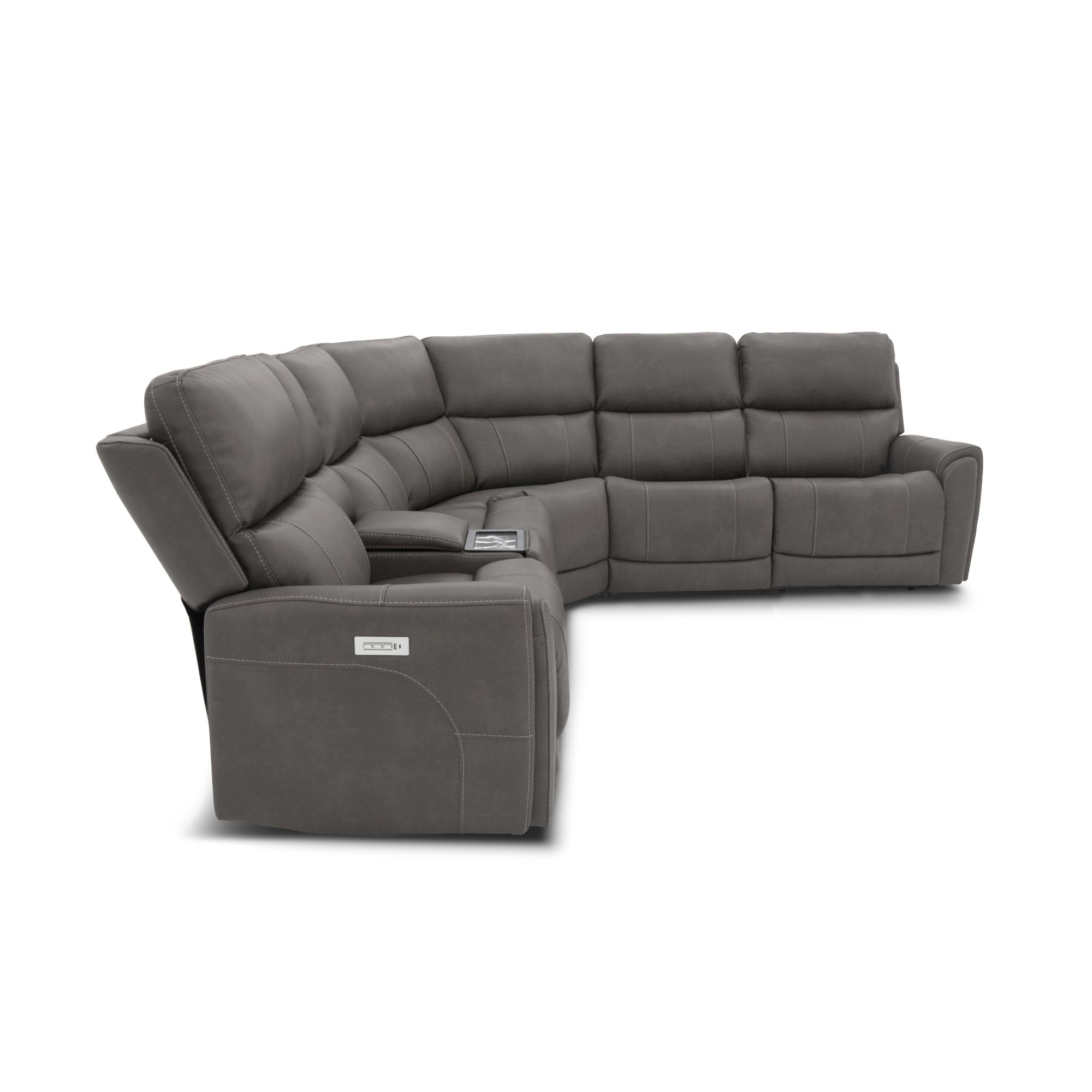 Carter Smoke Fabric Power Reclining Sectional with Power Headrests & Lumbar