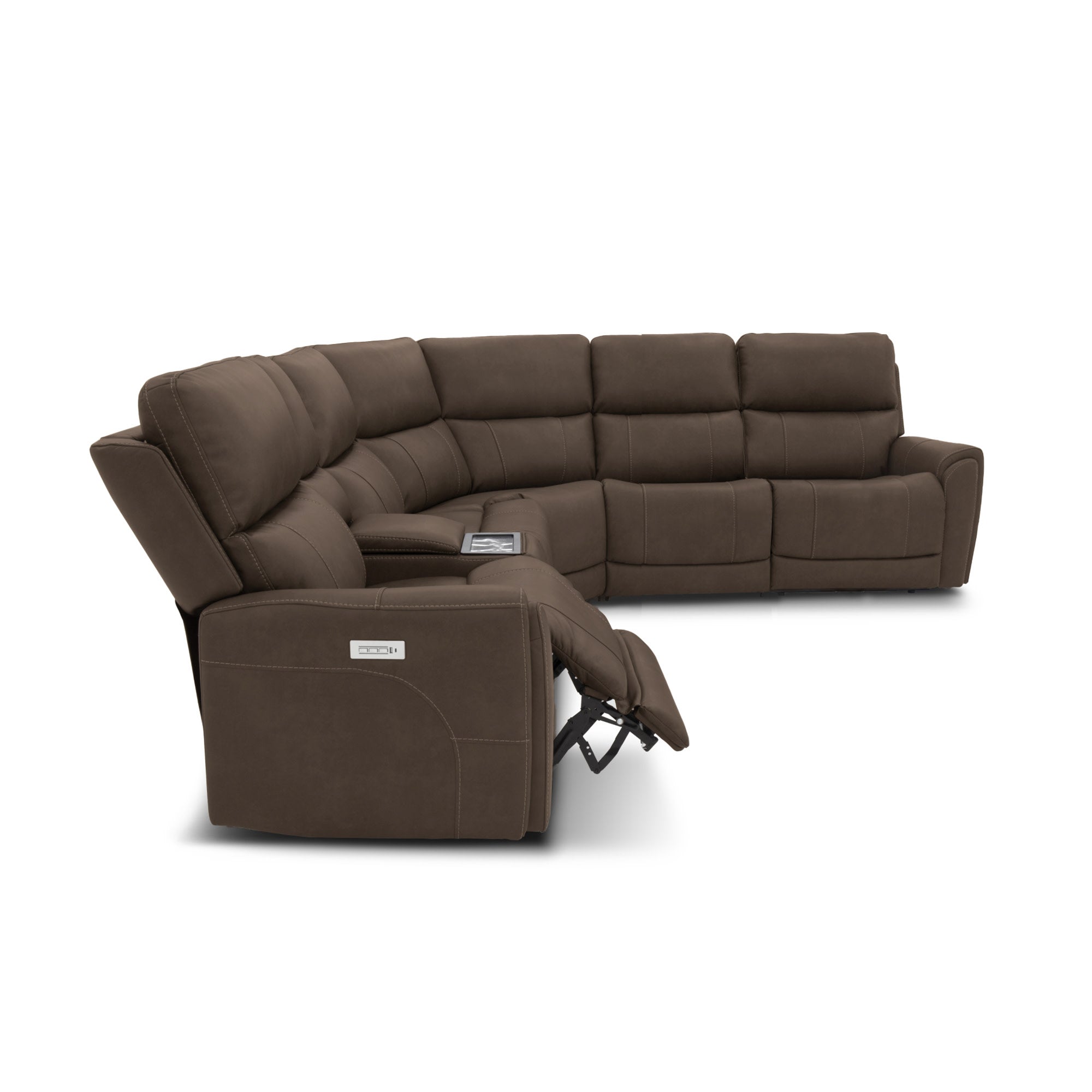 Carter Cappuccino Fabric Power Reclining Sectional with Power Headrests & Lumbar