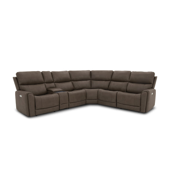 Carter Cappuccino Fabric Power Reclining Sectional with Power Headrests & Lumbar