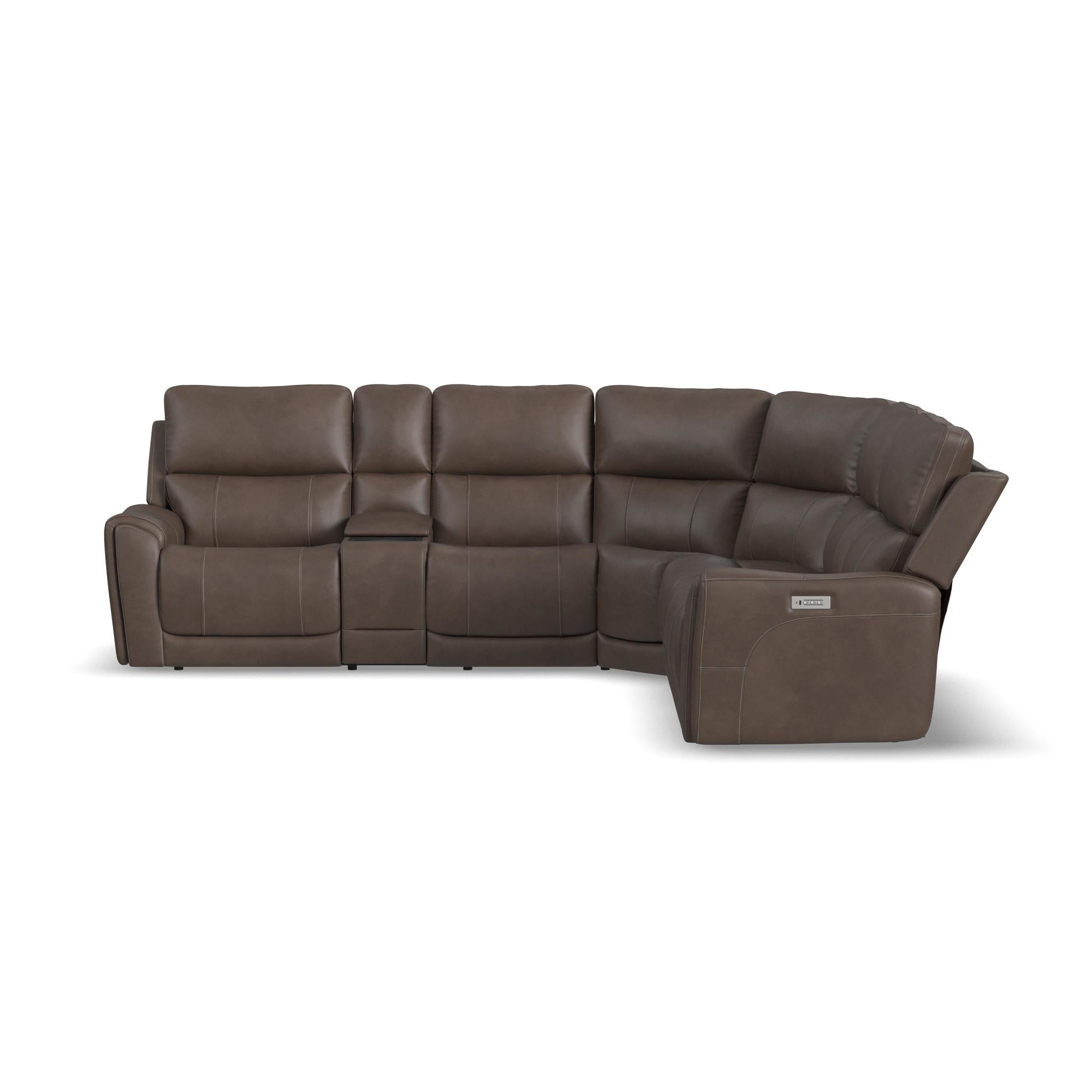 Carter Cappuccino Fabric Power Reclining Sectional with Power Headrests & Lumbar
