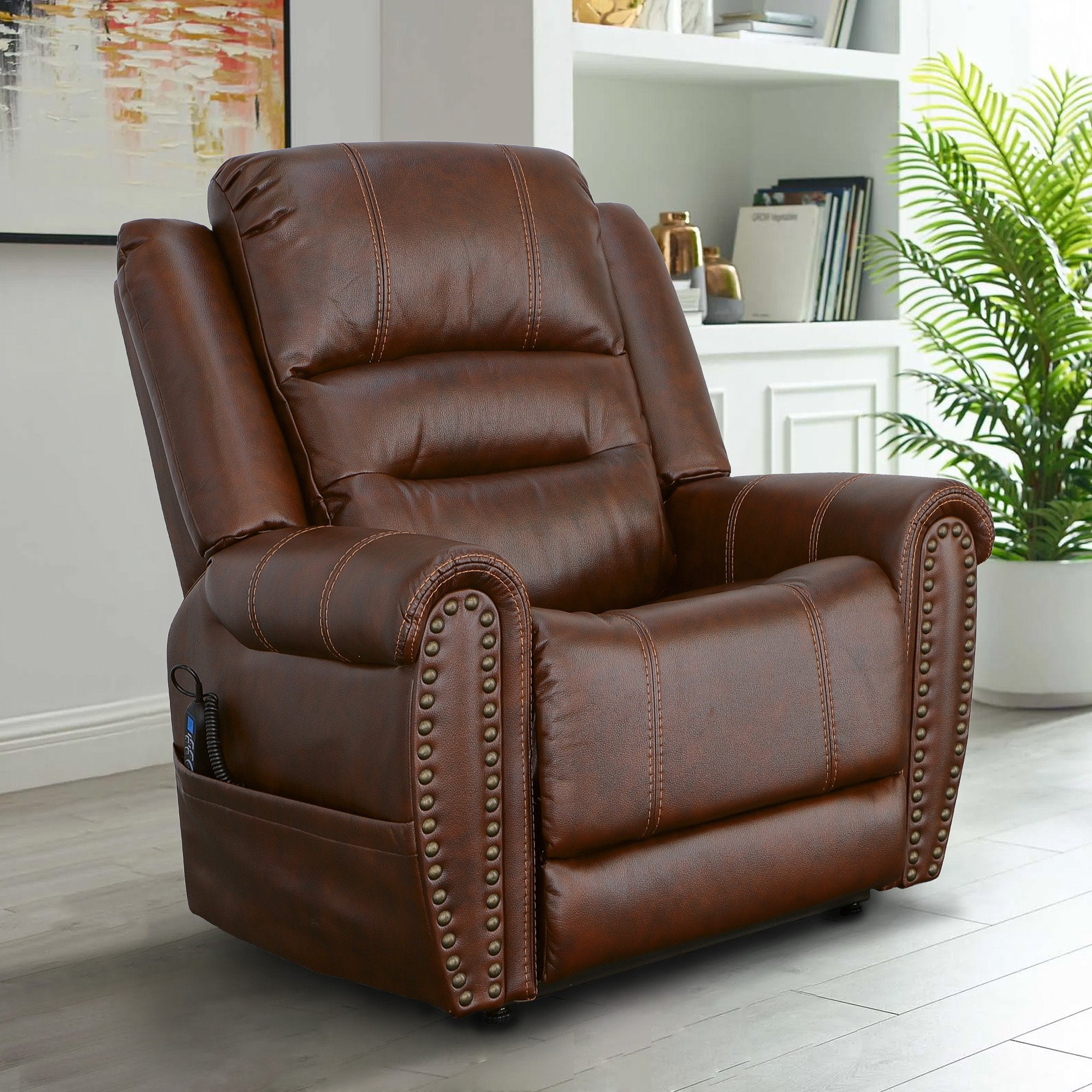 Oscar Grizzly Leather Power Lift Recliner with Right-Hand Control