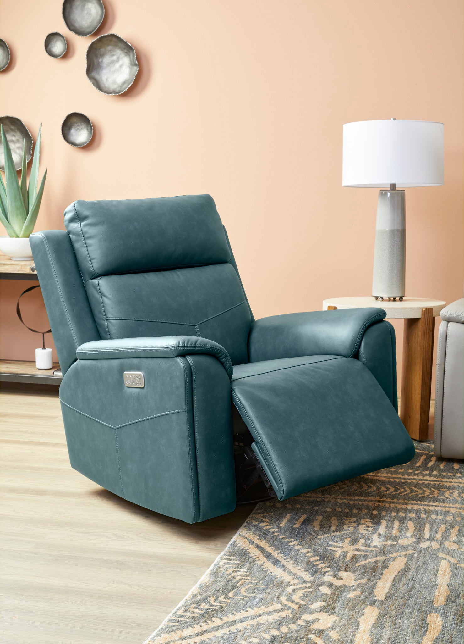 Vernon Fabric Power Swivel Gliding Recliner with Power Headrest, Lumbar, Heat & Massage