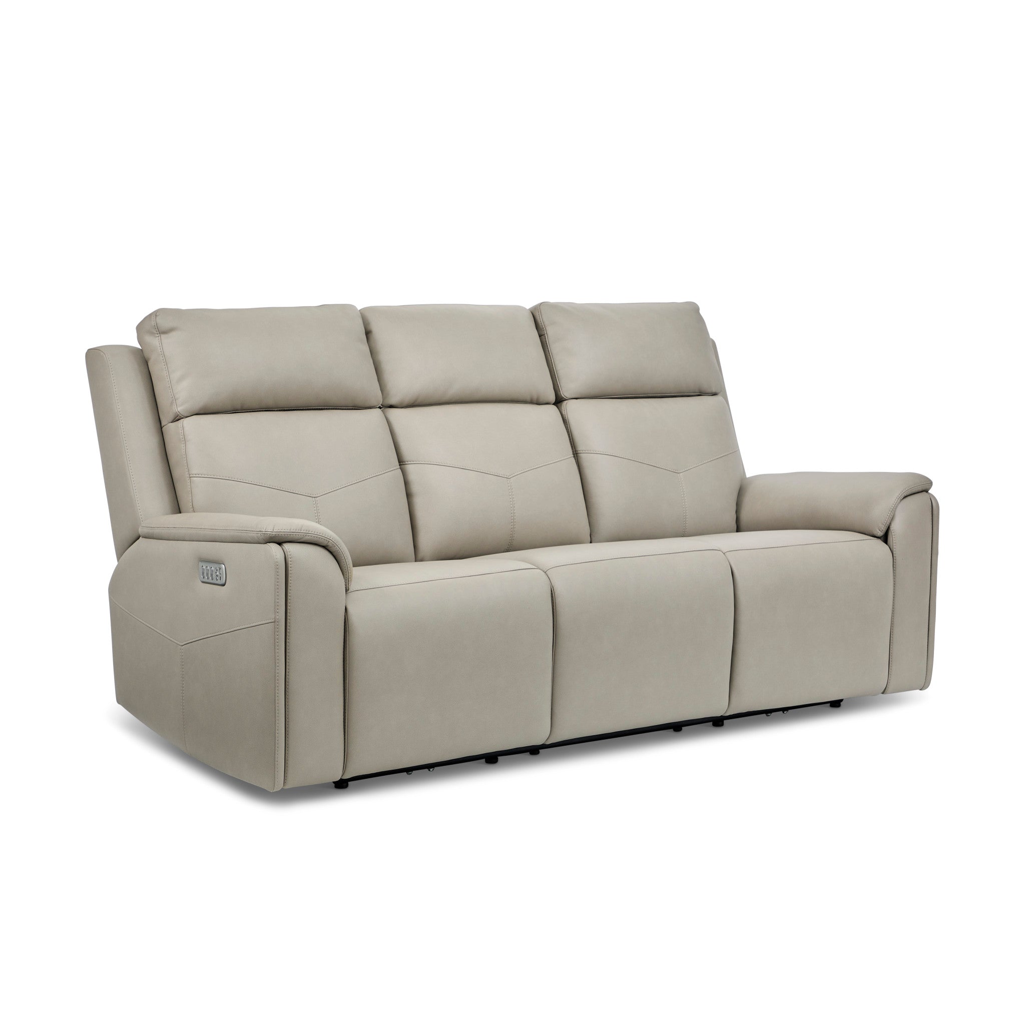 Vernon Dove Grey Vinyl Power Reclining Sofa with Console, Power Headrest, Lumbar, Heat & Massage