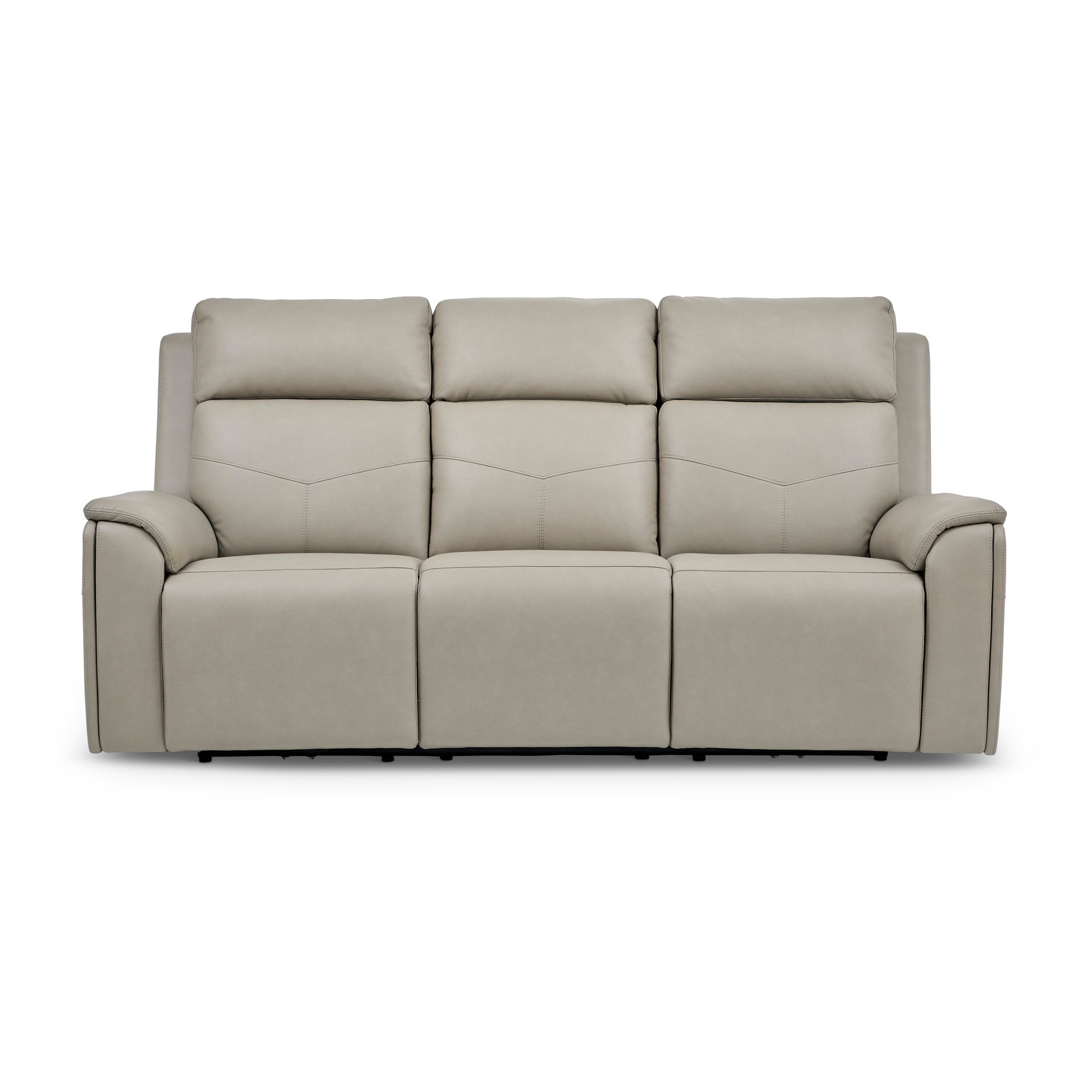 Vernon Dove Grey Vinyl Power Reclining Sofa with Console, Power Headrest, Lumbar, Heat & Massage