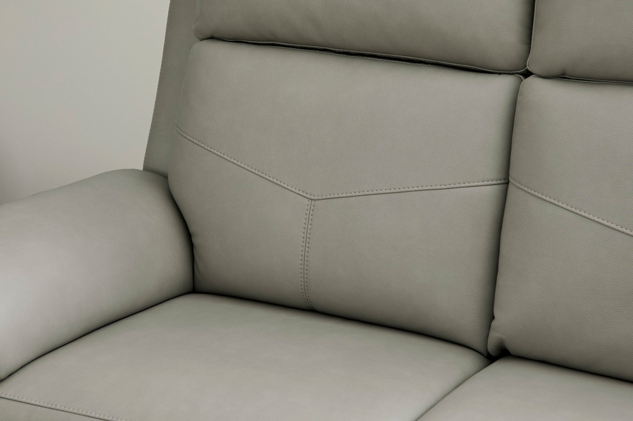 Vernon Dove Grey Vinyl Power Reclining Sofa with Console, Power Headrest, Lumbar, Heat & Massage