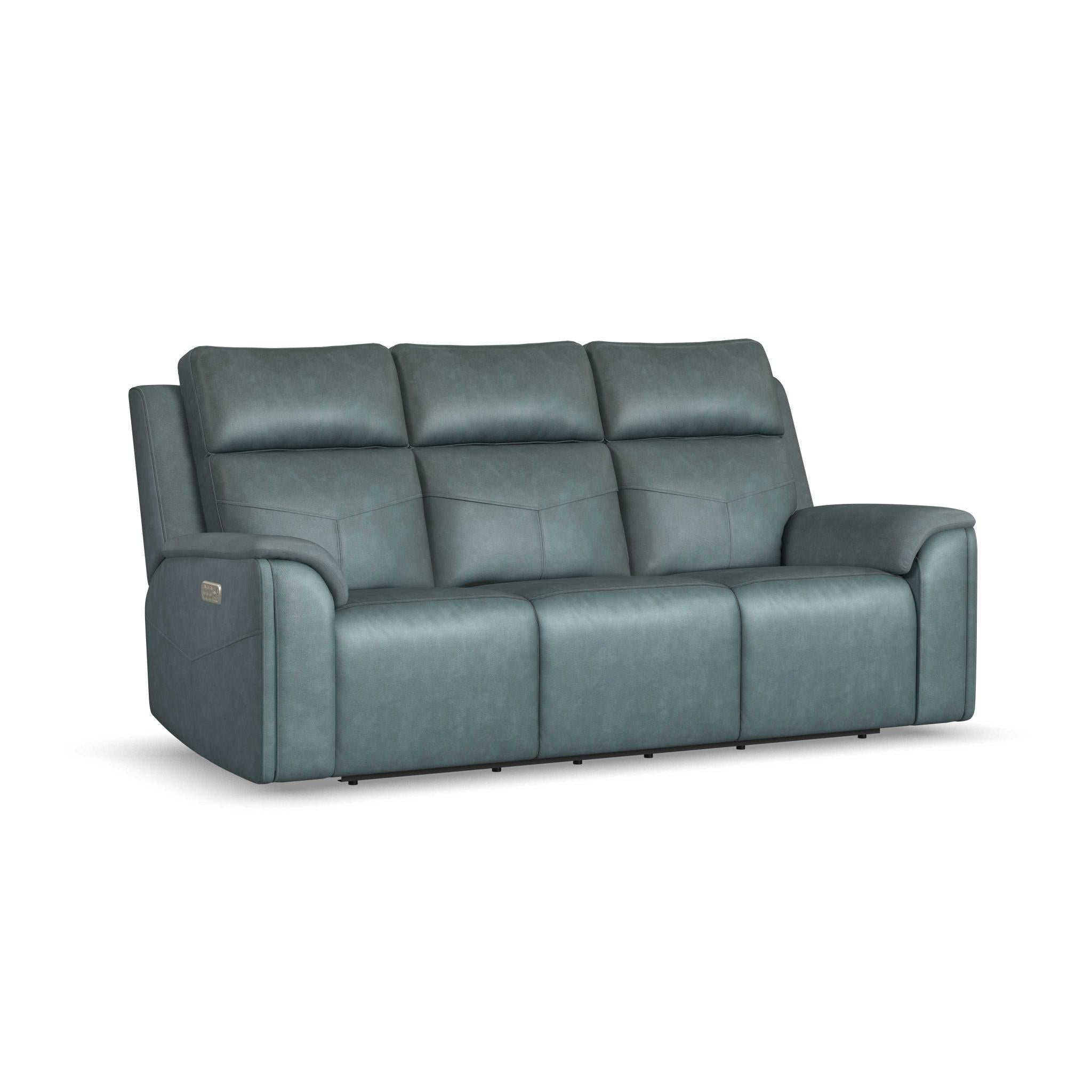 Vernon Vinyl Power Reclining Sofa with Console, Power Headrest, Lumbar, Heat & Massage