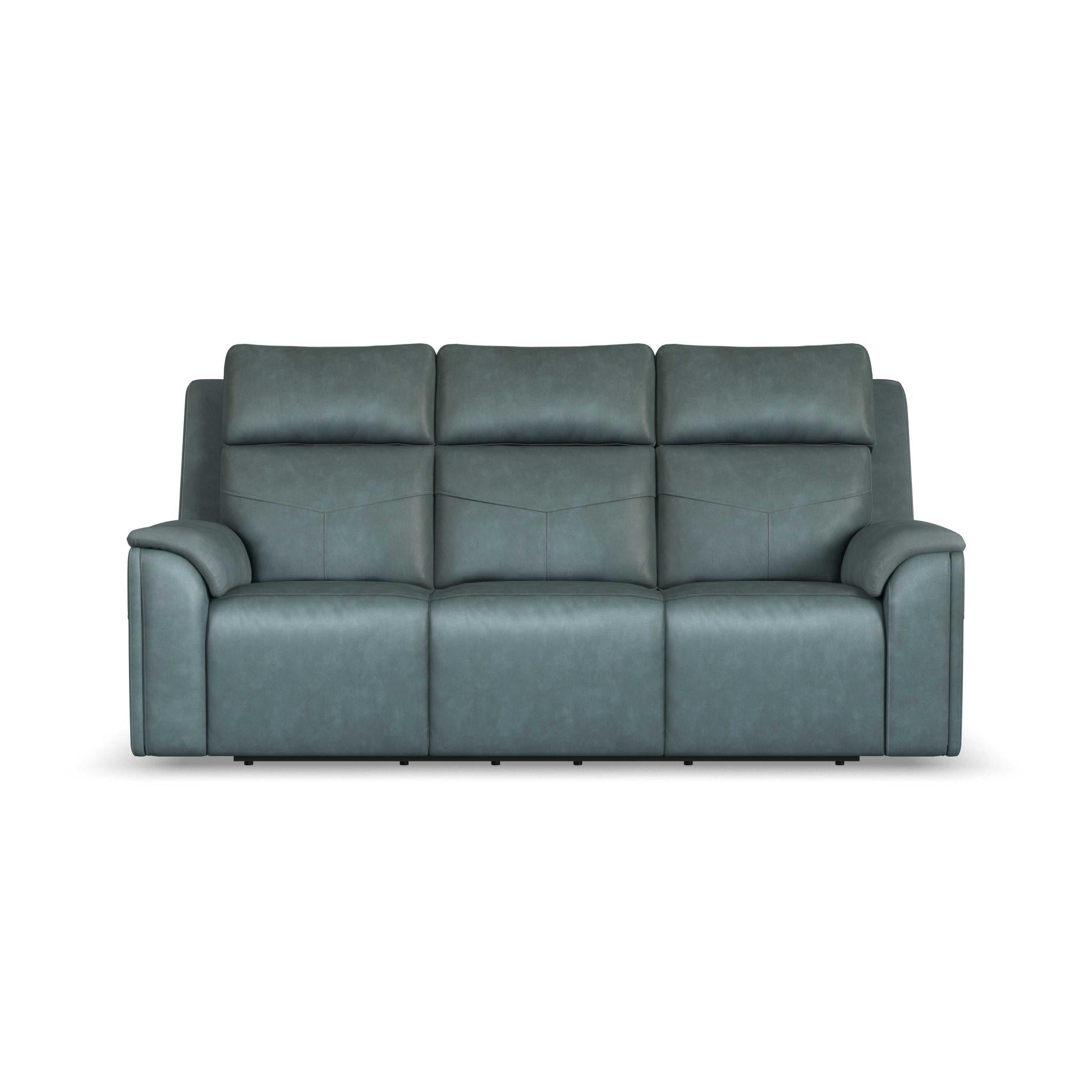 Vernon Admiral Vinyl Power Reclining Sofa with Console, Power Headrest, Lumbar, Heat & Massage