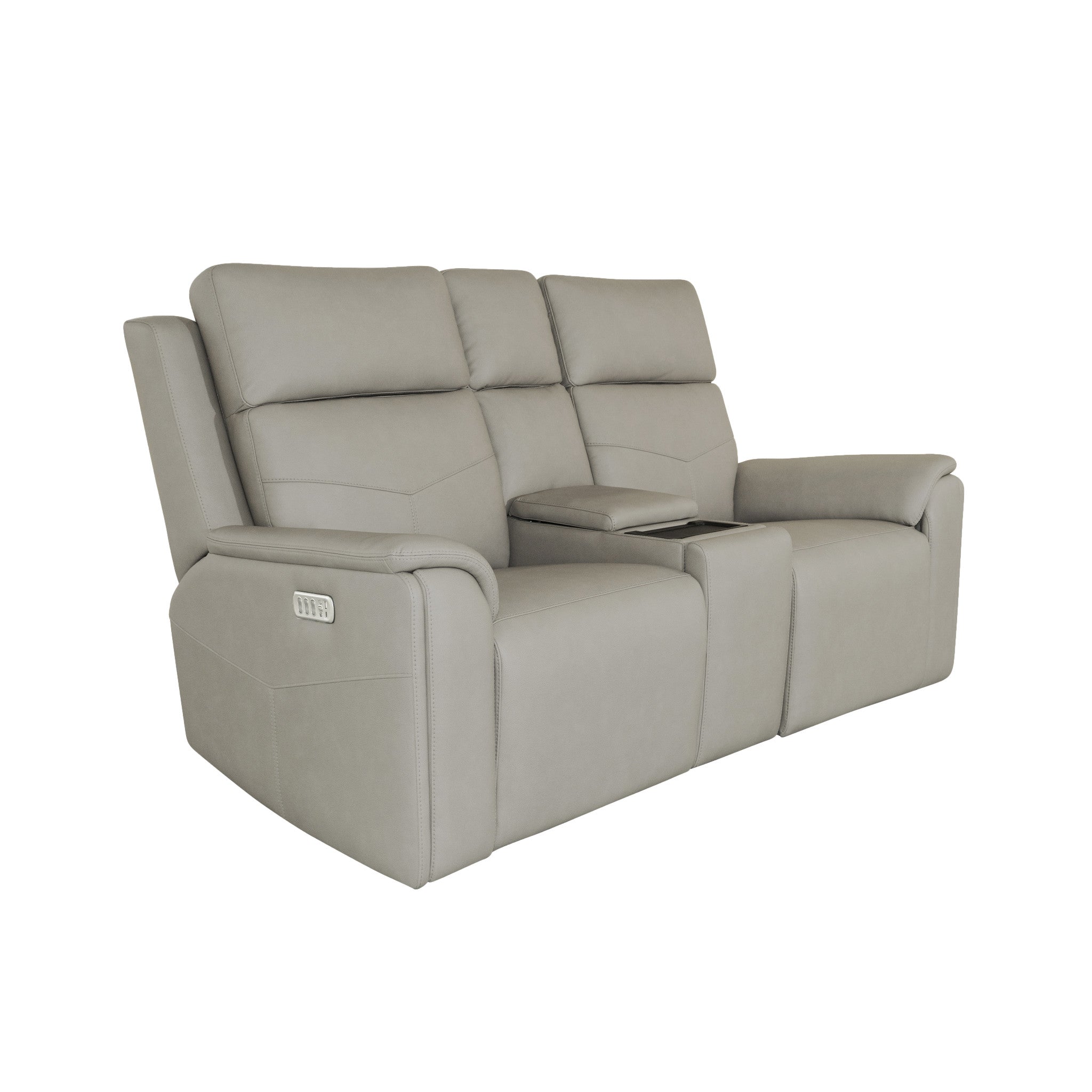 Vernon Dove Grey Fabric Power Reclining Loveseat with Console, Power Headrests, Lumbar, Heat & Massage