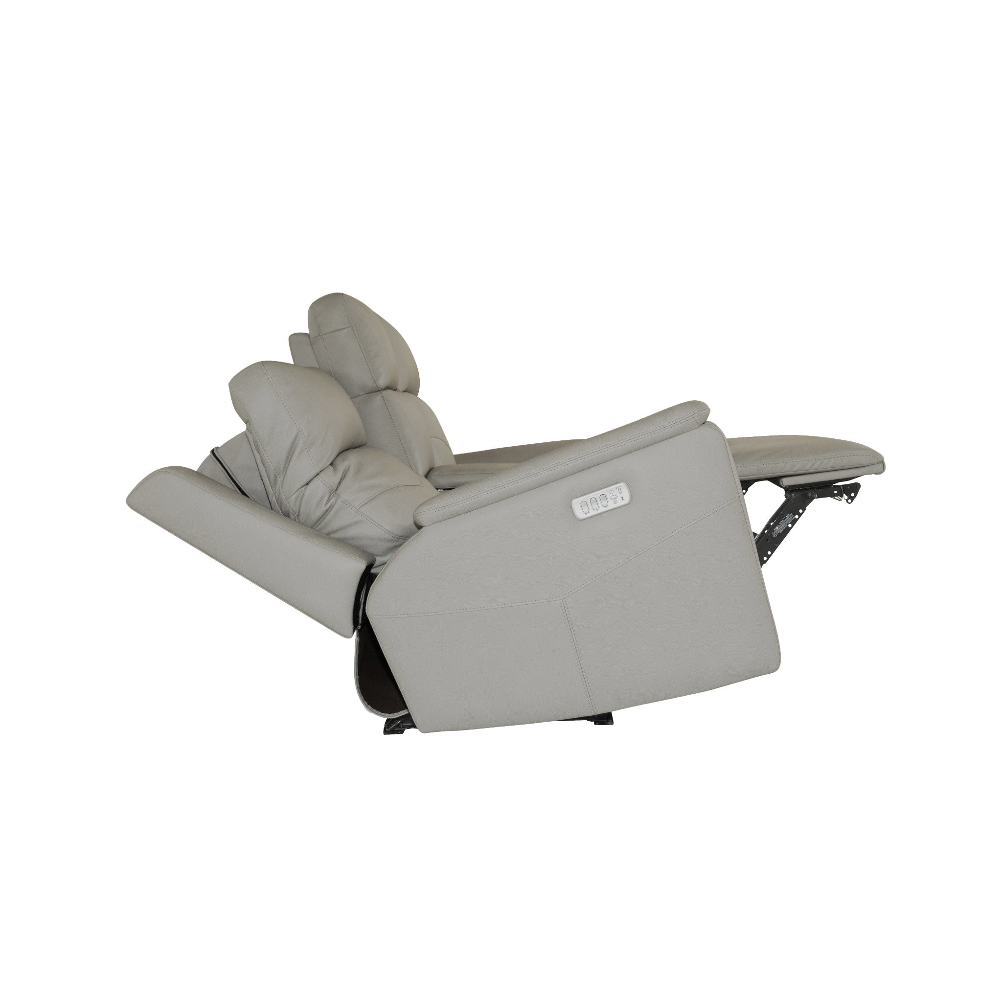 Vernon Dove Grey Fabric Power Reclining Loveseat with Console, Power Headrests, Lumbar, Heat & Massage