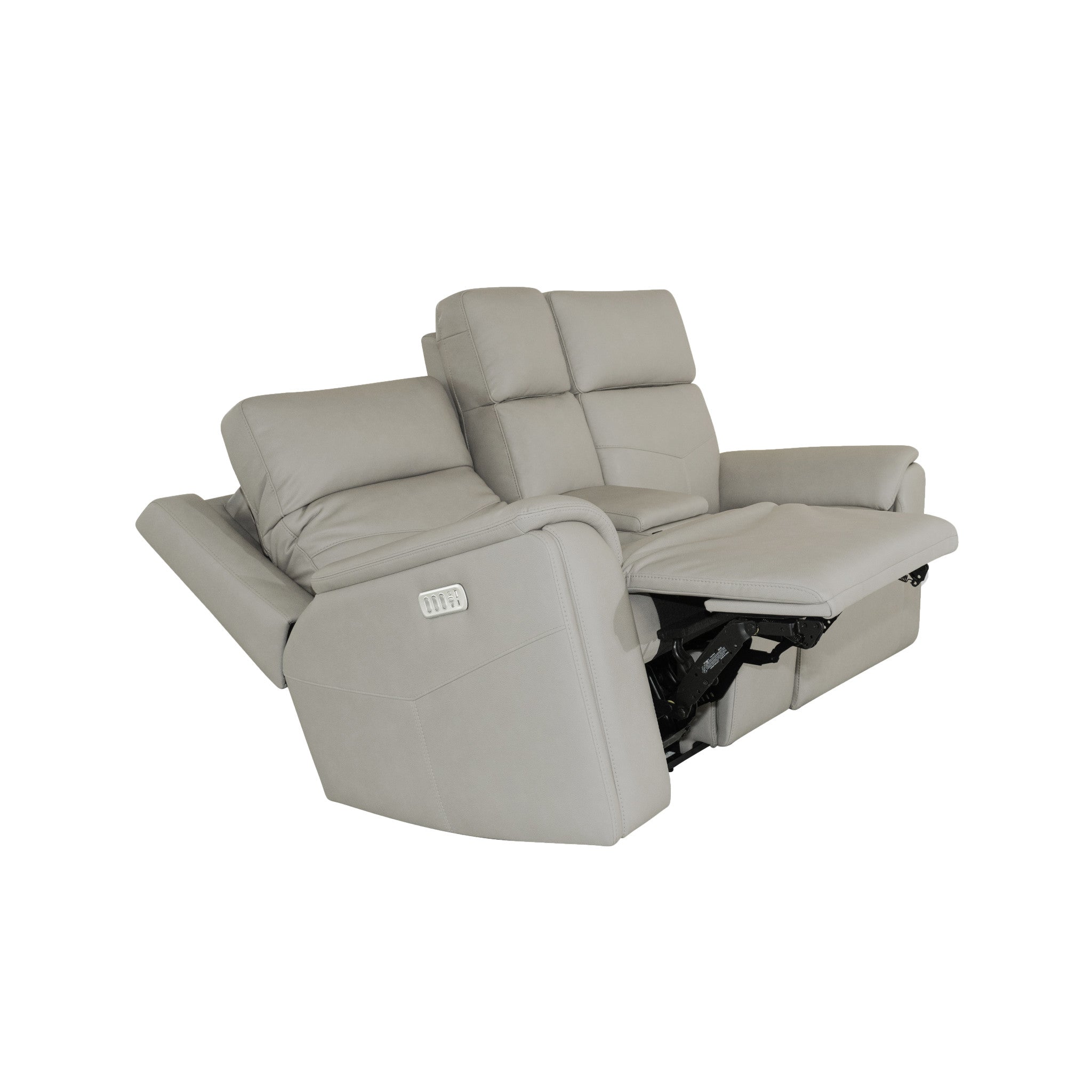 Vernon Dove Grey Fabric Power Reclining Loveseat with Console, Power Headrests, Lumbar, Heat & Massage