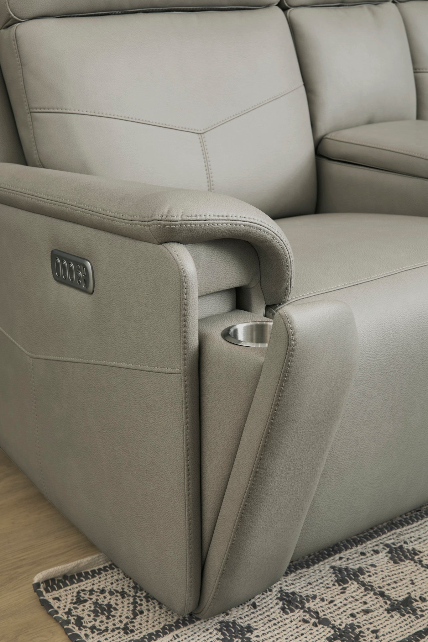 Vernon Dove Grey Fabric Power Reclining Loveseat with Console, Power Headrests, Lumbar, Heat & Massage