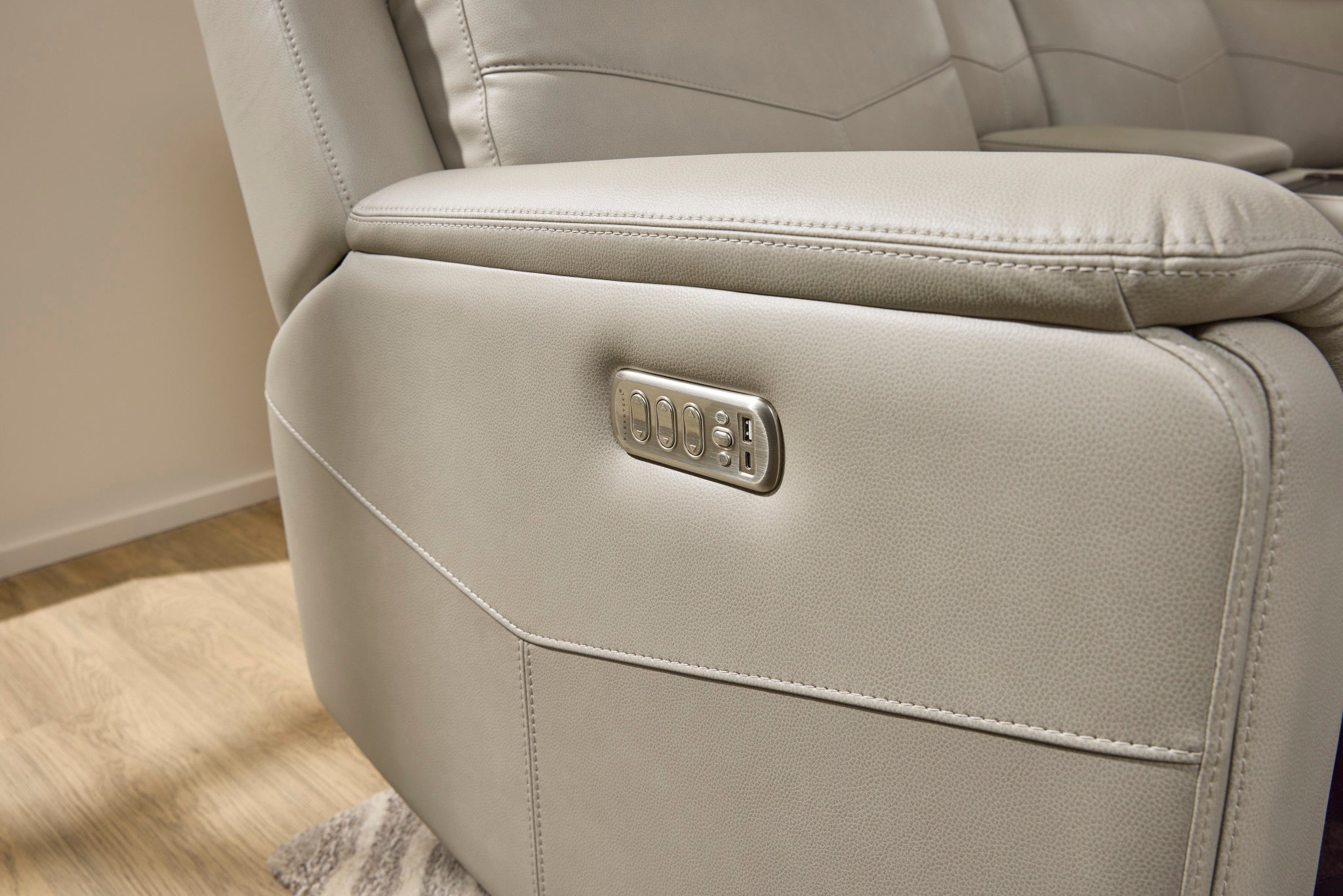 Vernon Dove Grey Fabric Power Reclining Sectional with Power Headrest, Lumbar, Heat, & Massage