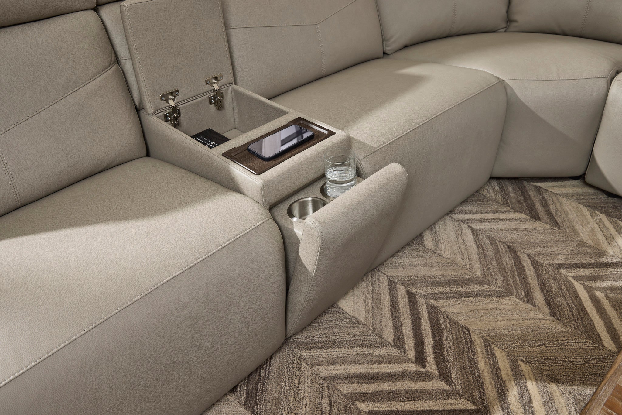 Vernon Dove Grey Fabric Power Reclining Sectional with Power Headrest, Lumbar, Heat, & Massage