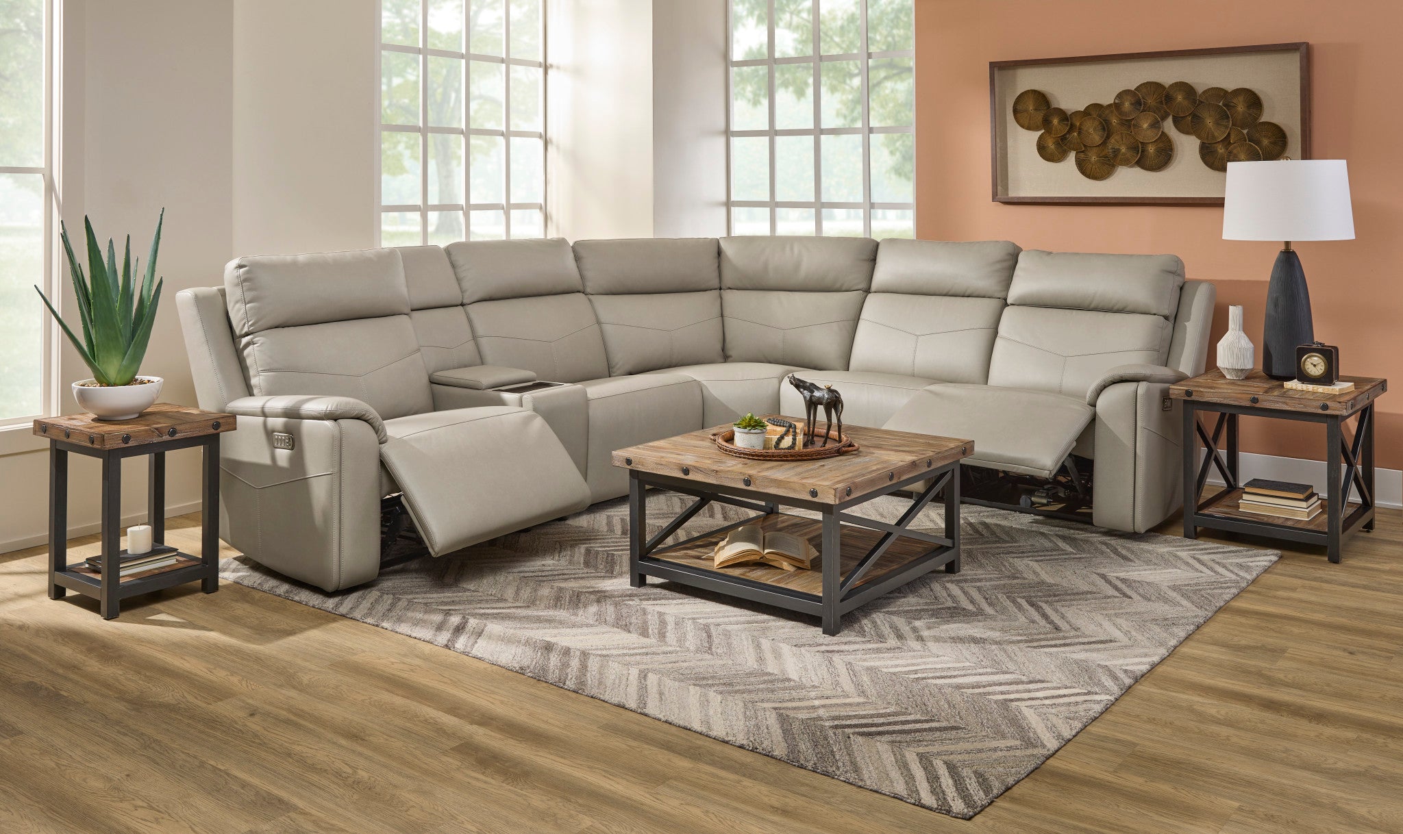 Vernon Fabric Power Reclining Sectional with Power Headrest, Lumbar, Heat, & Massage