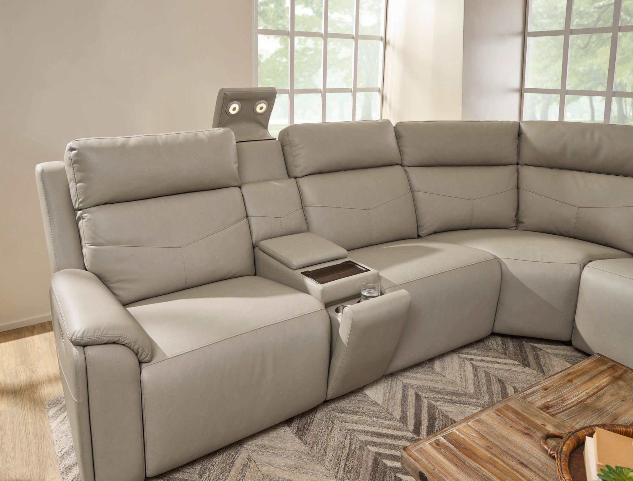 Vernon Fabric Power Reclining Sectional with Power Headrest, Lumbar, Heat, & Massage