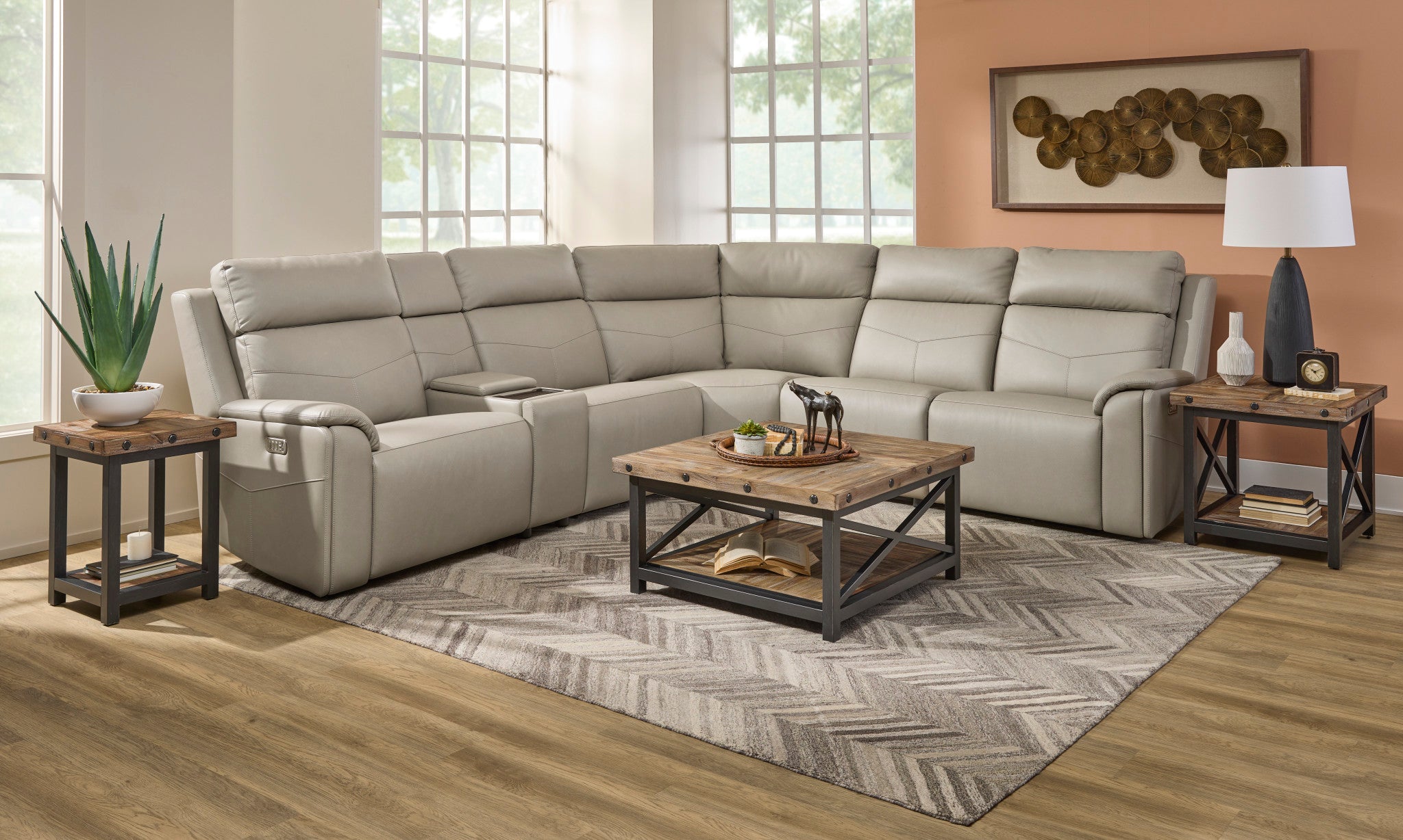 Vernon Fabric Power Reclining Sectional with Power Headrest, Lumbar, Heat, & Massage