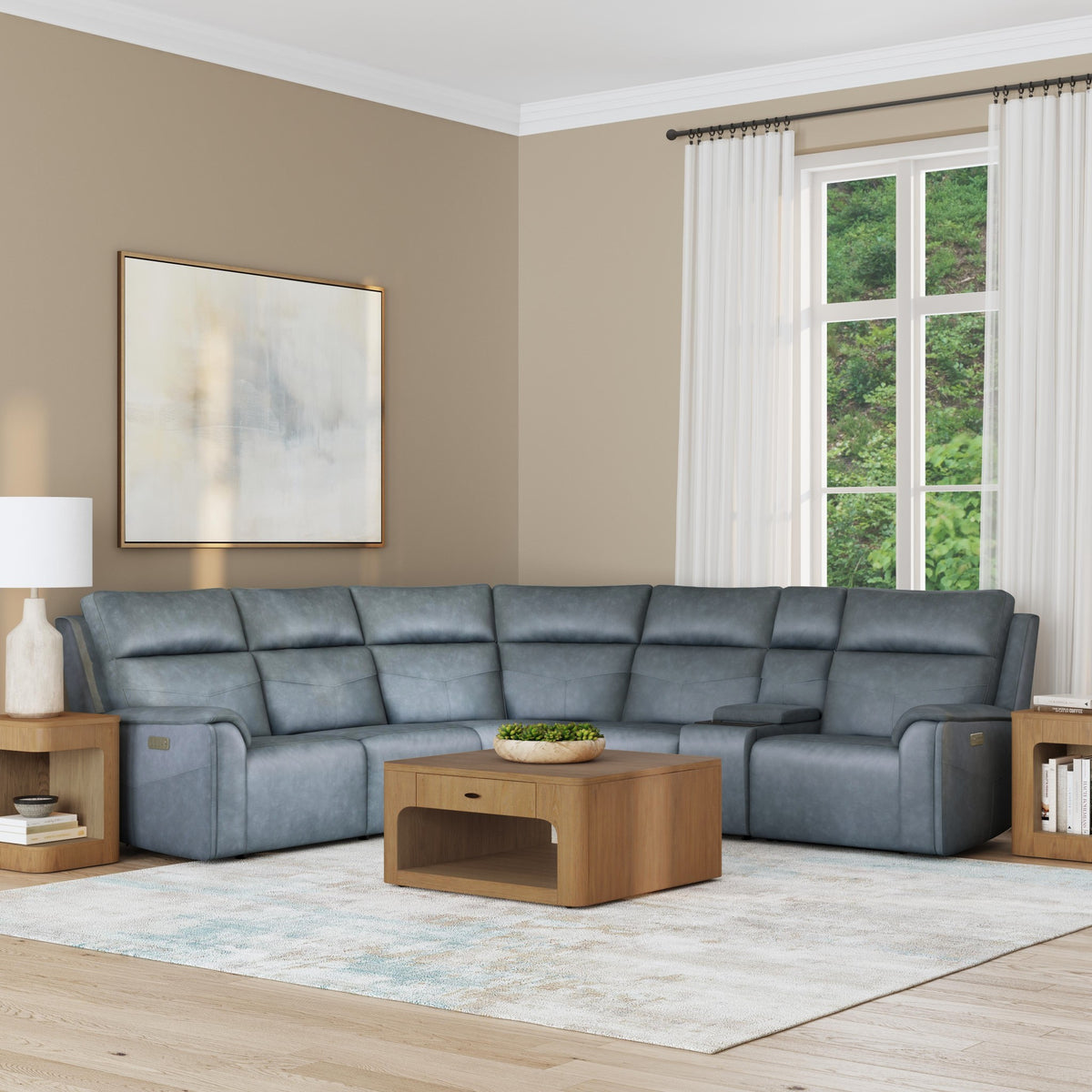 Vernon Fabric Power Reclining Sectional with Power Headrest, Lumbar, Heat, & Massage