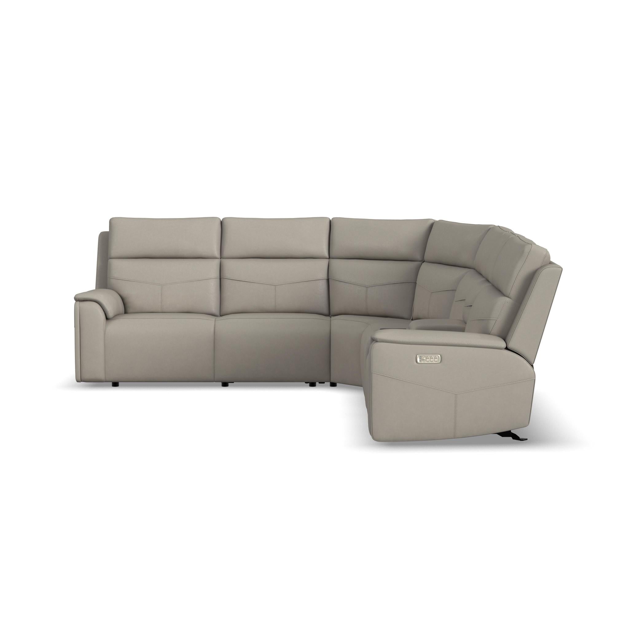 Vernon Dove Grey Fabric Power Reclining Sectional with Power Headrest, Lumbar, Heat, & Massage