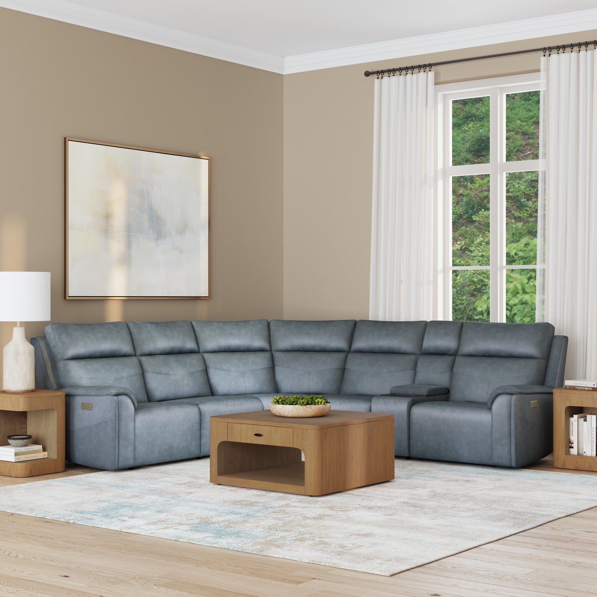 Vernon Fabric Power Reclining Sectional with Power Headrest, Lumbar, Heat, & Massage
