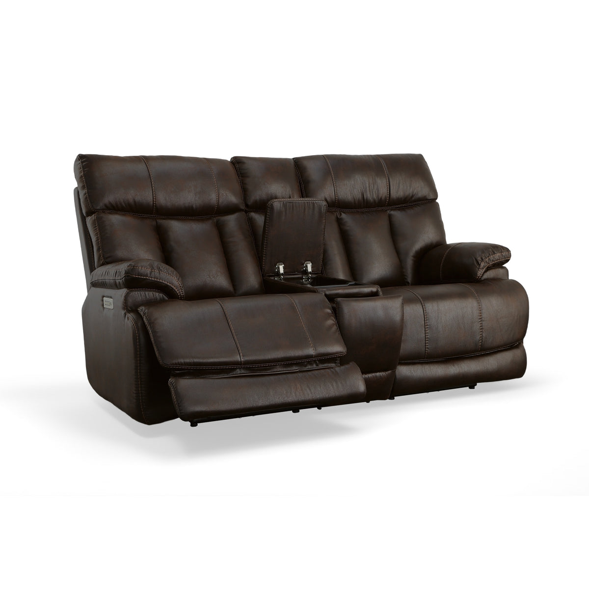 Clive Fabric Power Reclining Loveseat with Console, Power Headrests & Lumbar