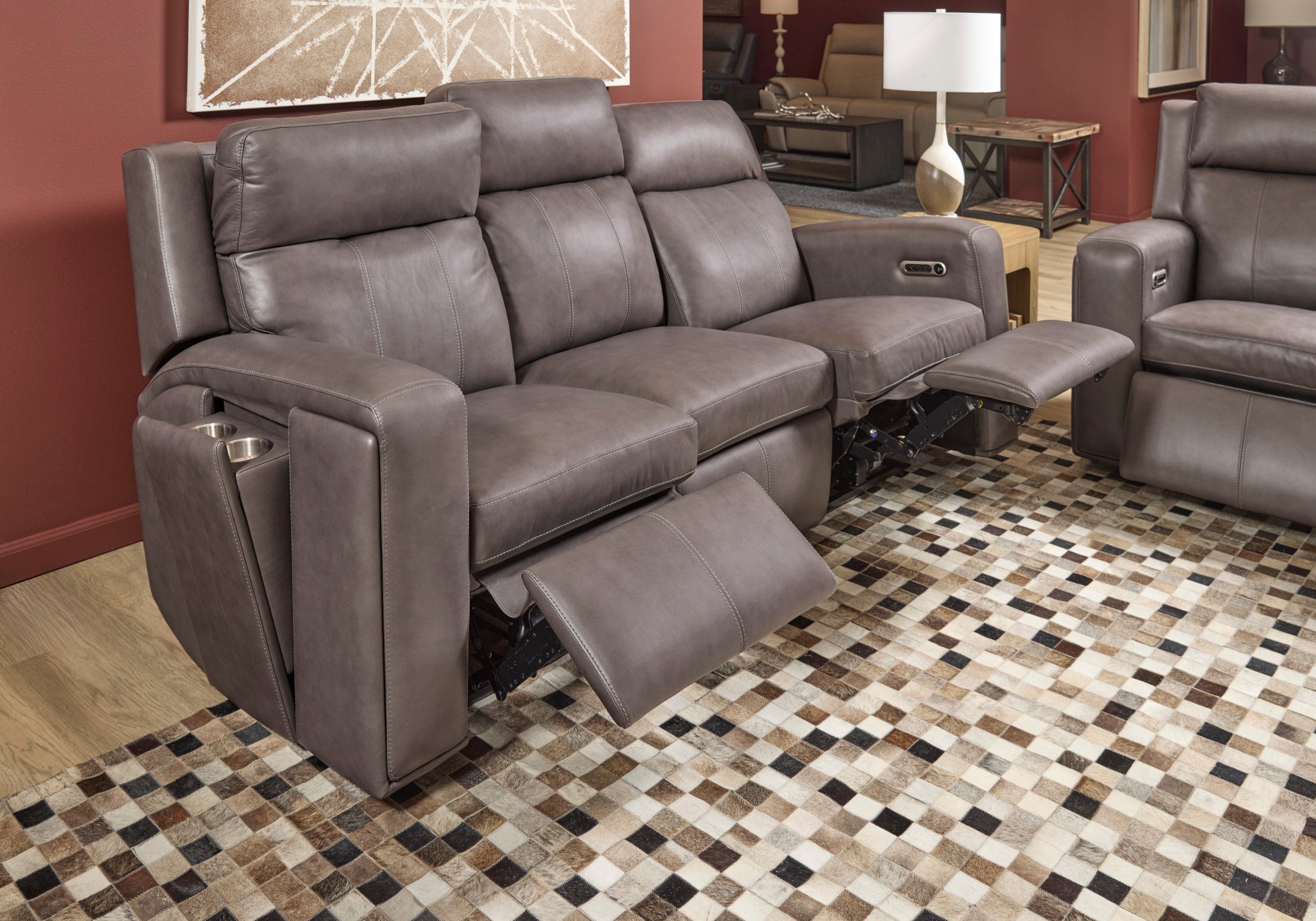 Wyatt Gunmetal Leather Power Reclining Sofa with Power Headrests & Lumbar