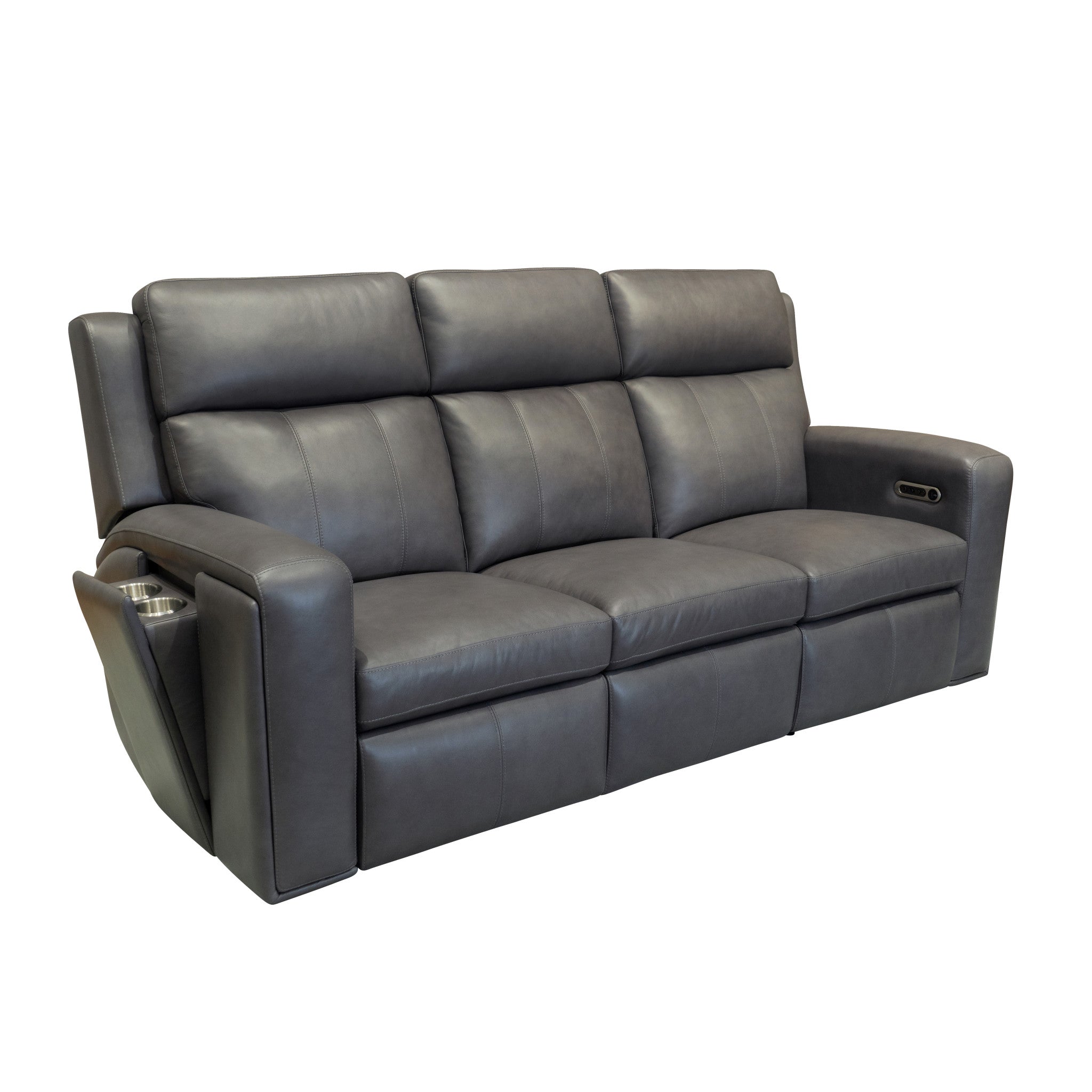 Wyatt Gunmetal Leather Power Reclining Sofa with Power Headrests & Lumbar