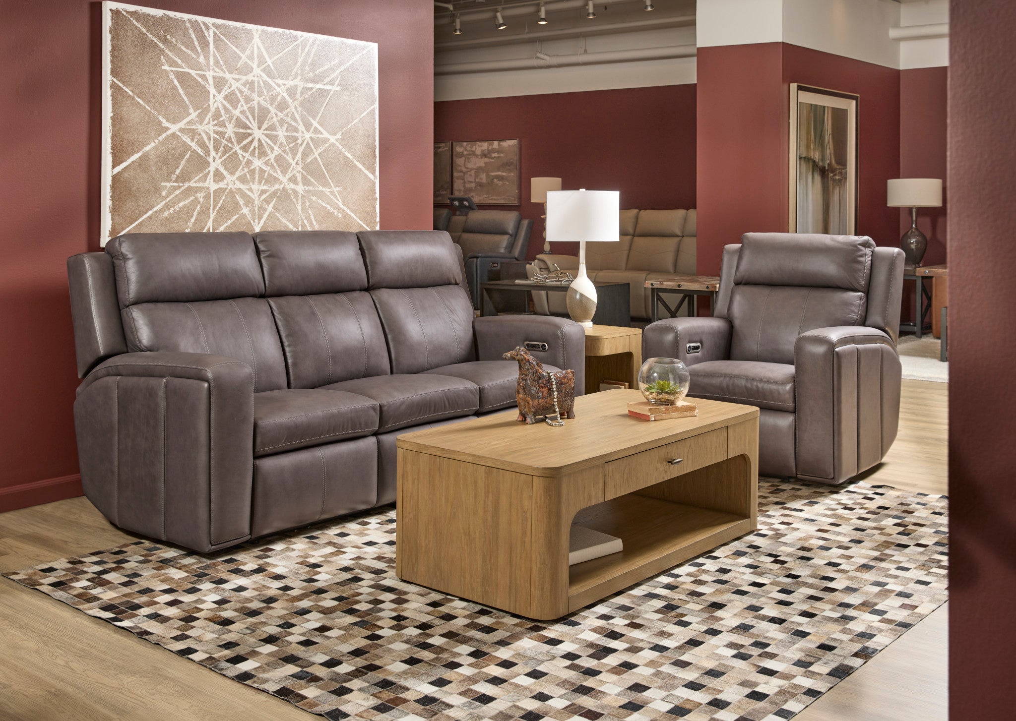 Wyatt Gunmetal Leather Power Reclining Sofa with Power Headrests & Lumbar