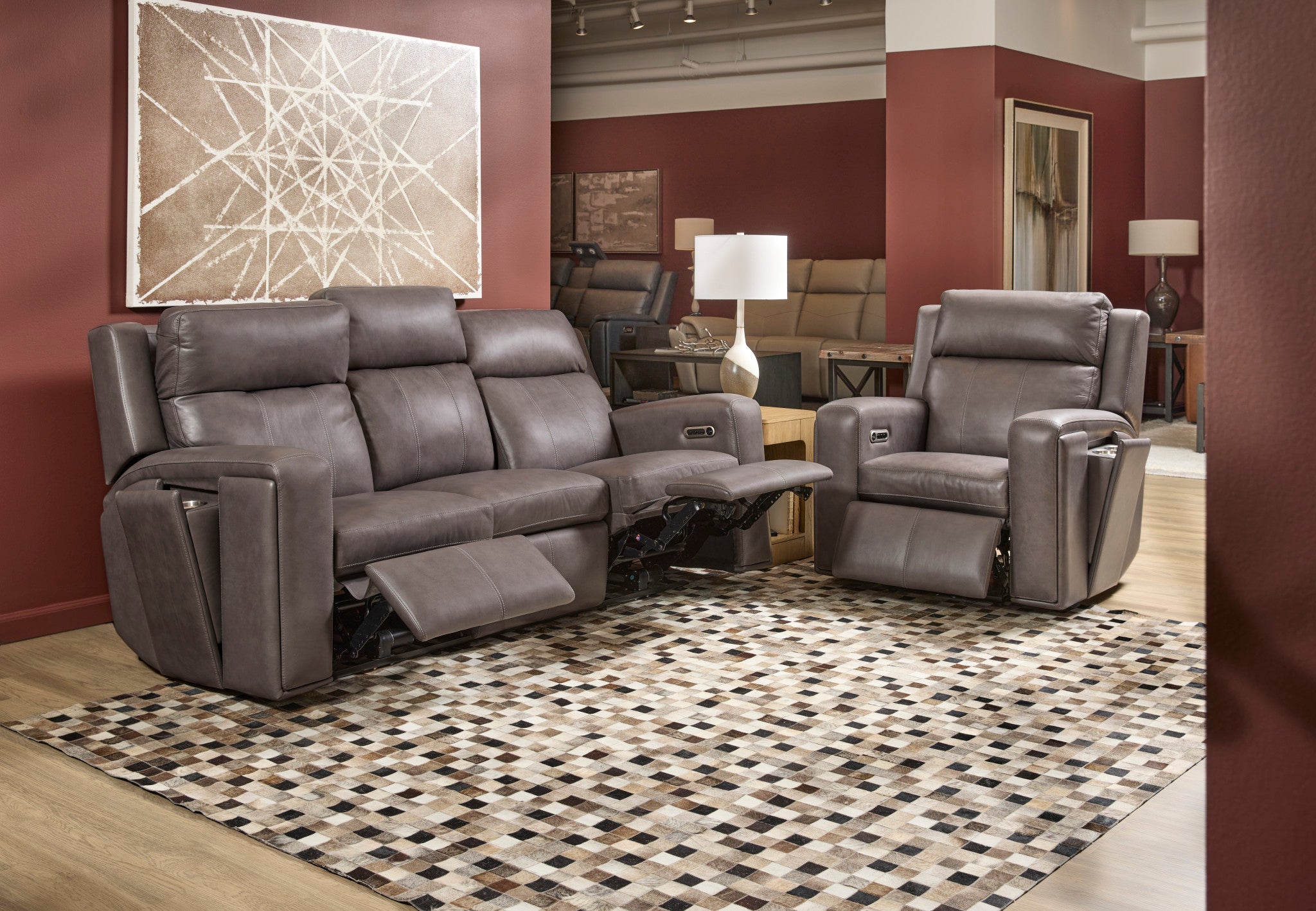 Wyatt Gunmetal Leather Power Reclining Sofa with Power Headrests & Lumbar