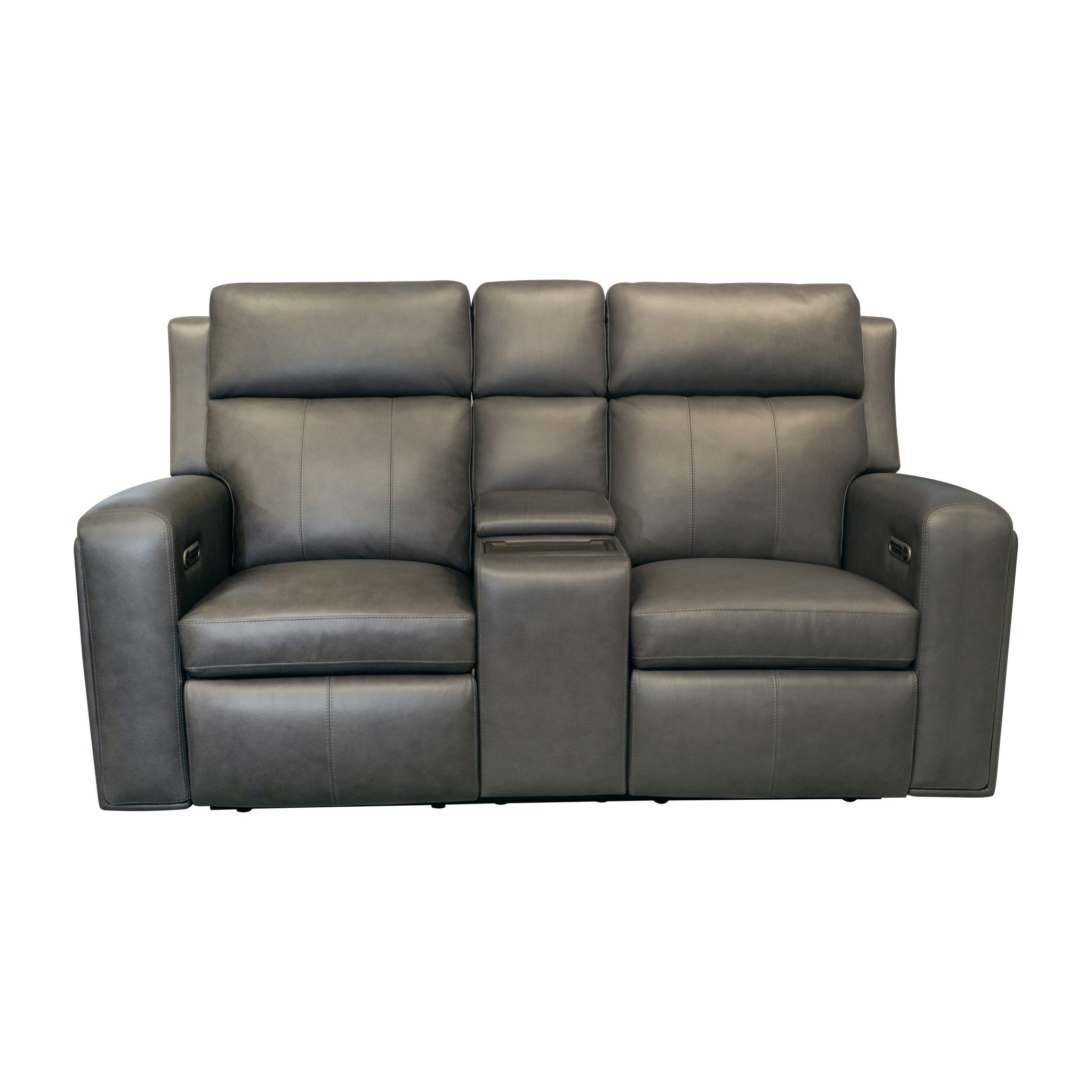 Wyatt Gunmetal Leather Power Reclining Loveseat with Console & Power Headrests & Lumbar