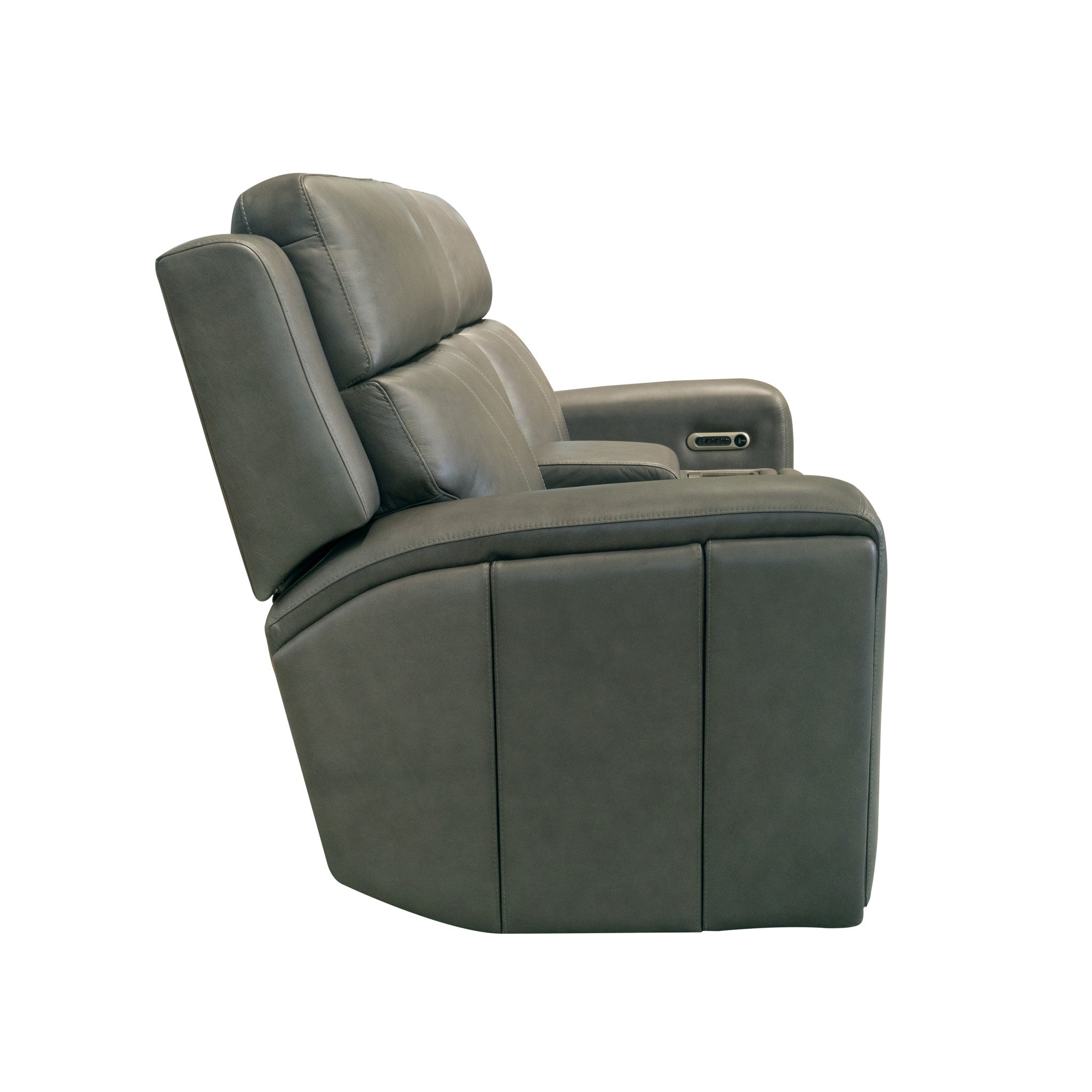 Wyatt Gunmetal Leather Power Reclining Loveseat with Console & Power Headrests & Lumbar