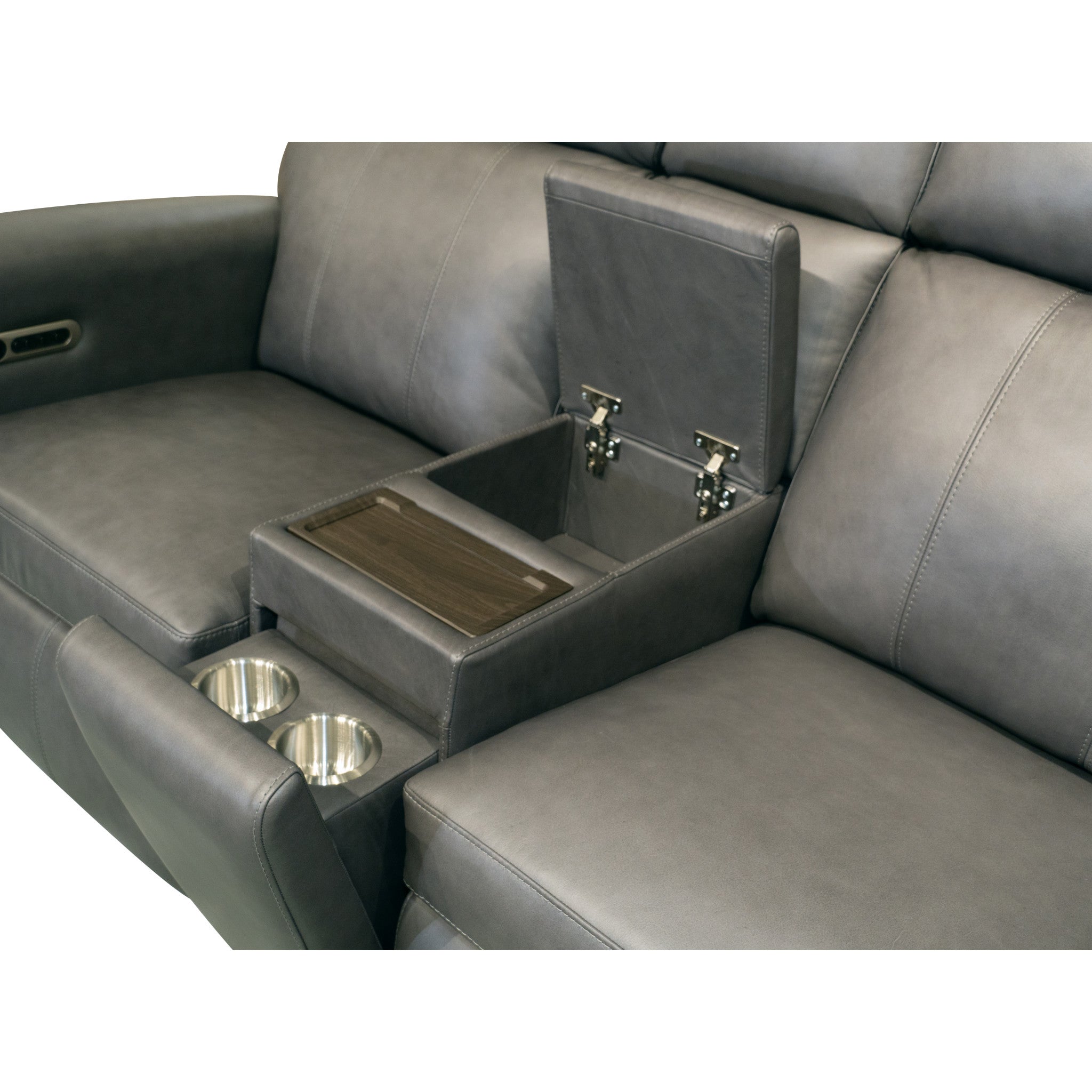 Wyatt Gunmetal Leather Power Reclining Loveseat with Console & Power Headrests & Lumbar