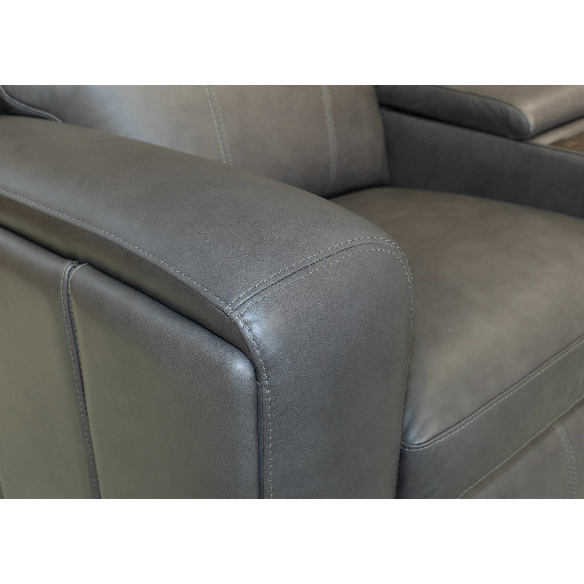 Wyatt Gunmetal Leather Power Reclining Loveseat with Console & Power Headrests & Lumbar