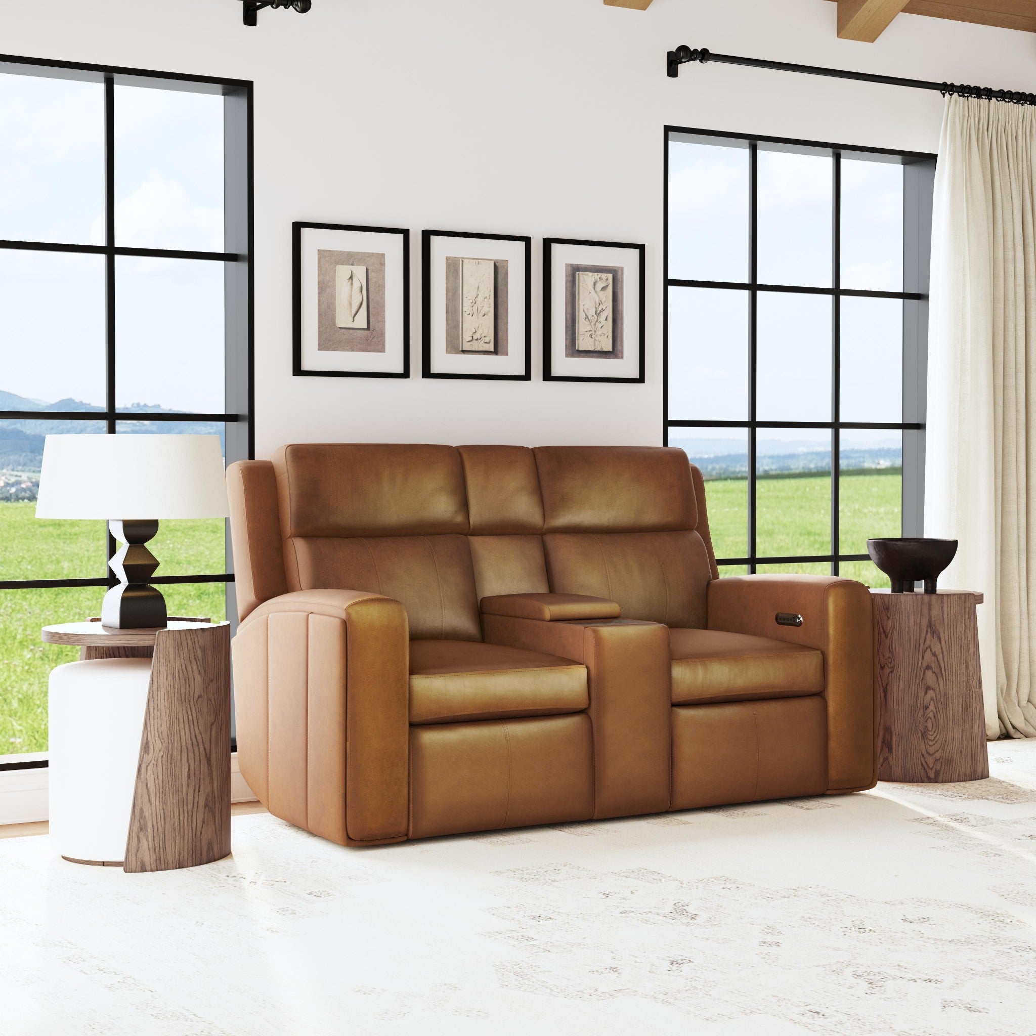 Wyatt Canyon Leather Power Reclining Loveseat with Console & Power Headrests & Lumbar