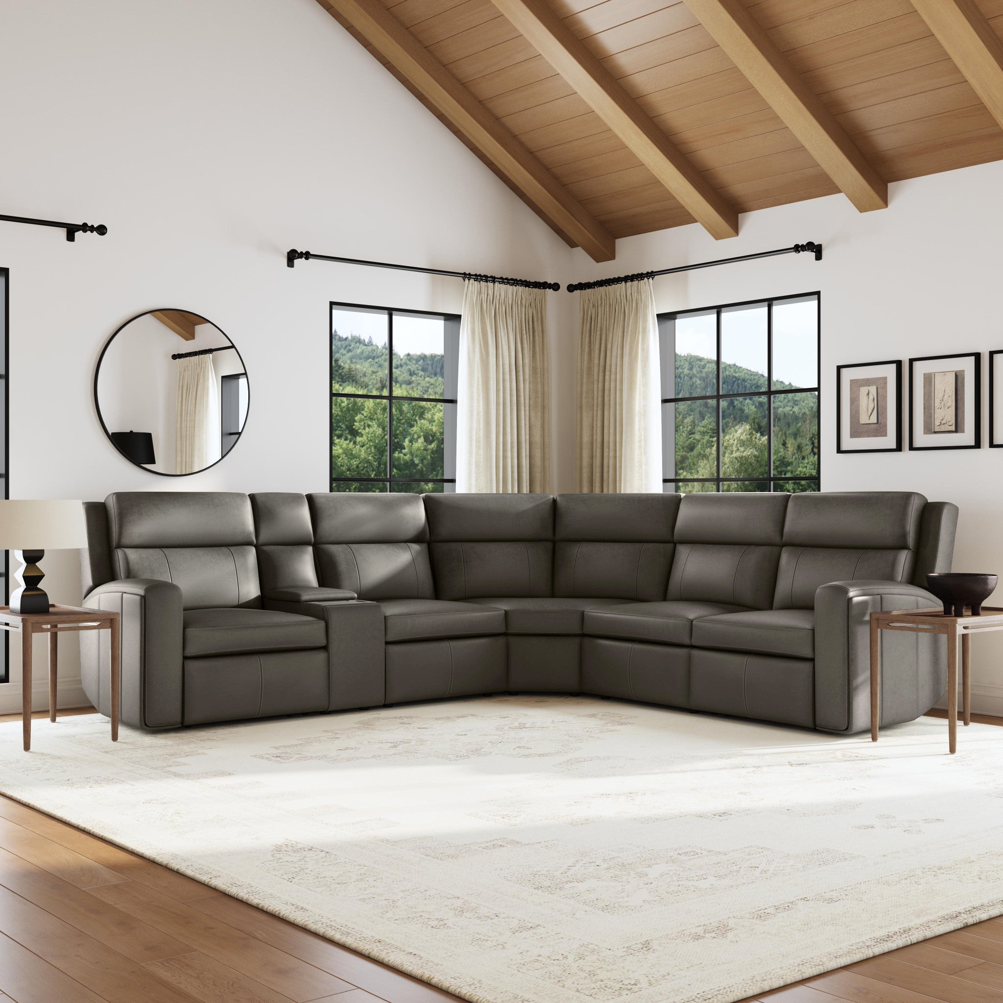 Wyatt Gunmetal Leather Power Reclining Sectional with Power