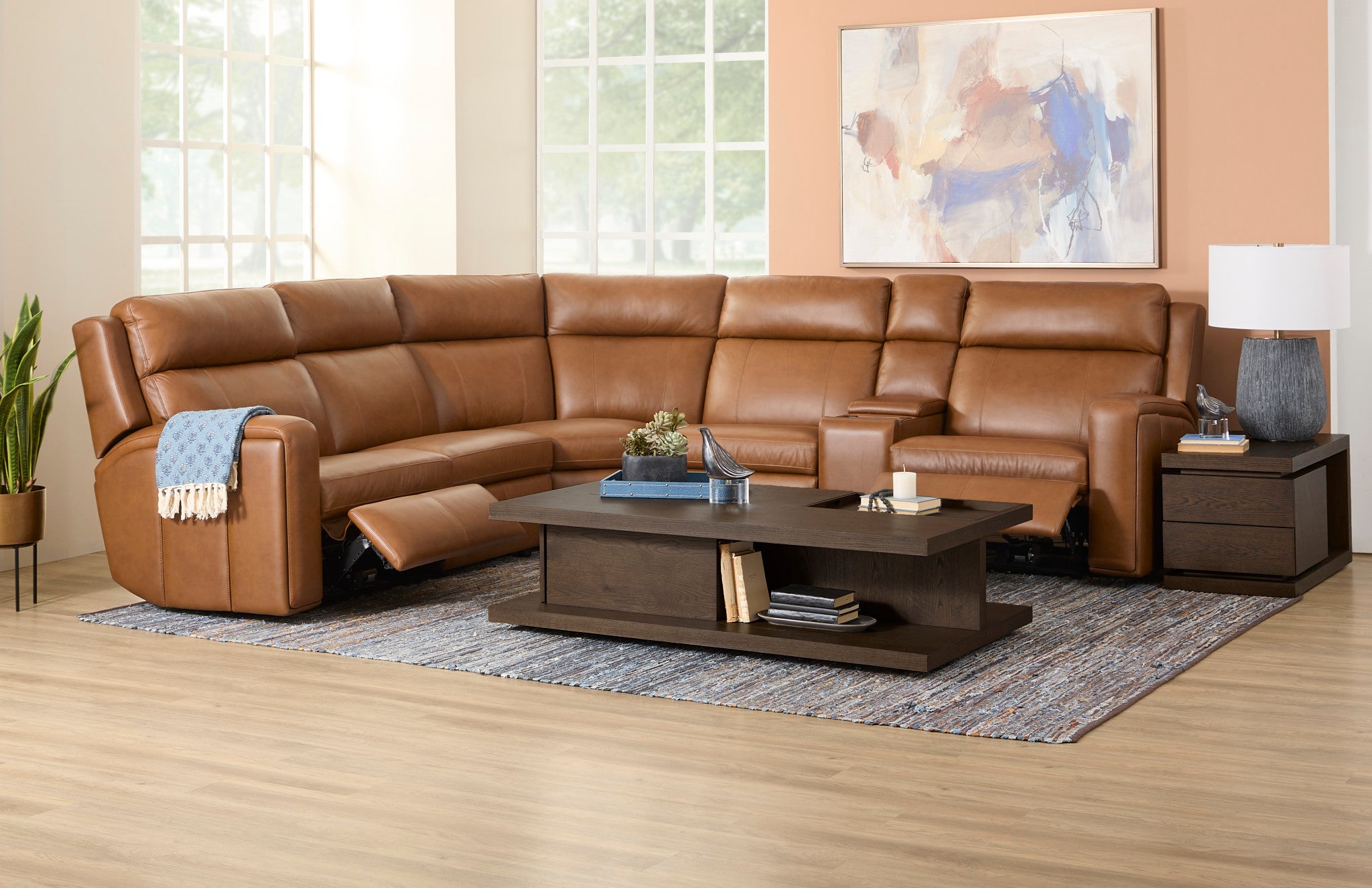 Wyatt Leather Power Reclining Sectional with Power Headrest & Lumbar