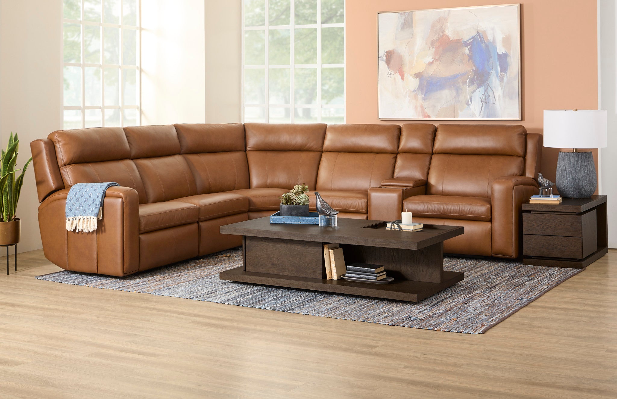 Wyatt Leather Power Reclining Sectional with Power Headrest & Lumbar