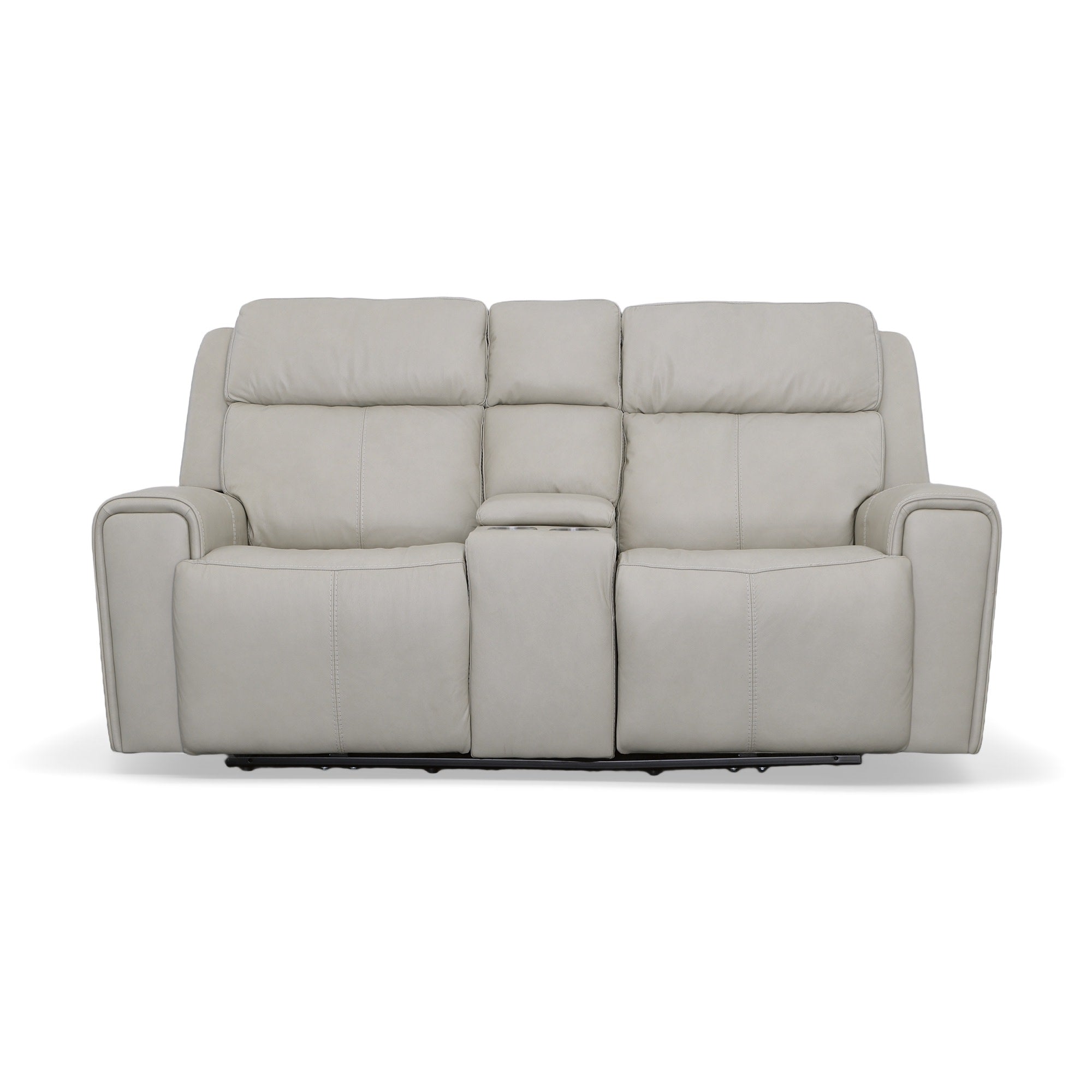 Barnett Gray Matters Leather Power Reclining Loveseat with Console, Power Headrests & Lumbar