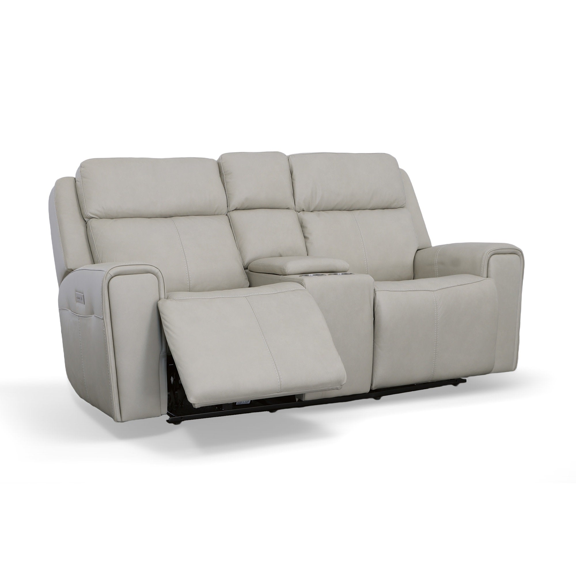 Barnett Gray Matters Leather Power Reclining Loveseat with Console, Power Headrests & Lumbar