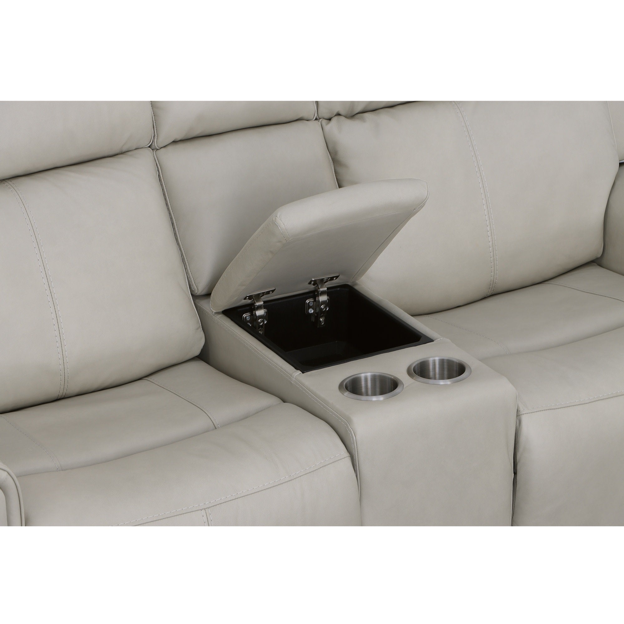 Barnett Gray Matters Leather Power Reclining Loveseat with Console, Power Headrests & Lumbar